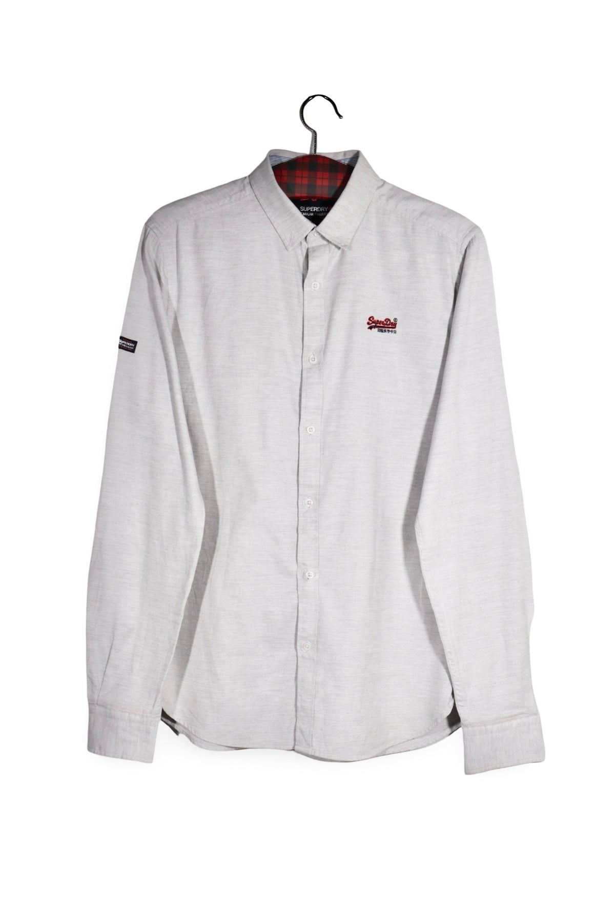 Cămașă - Superdry gri deschis din bumbac cu croială regular fit – S – Bărbați - fata