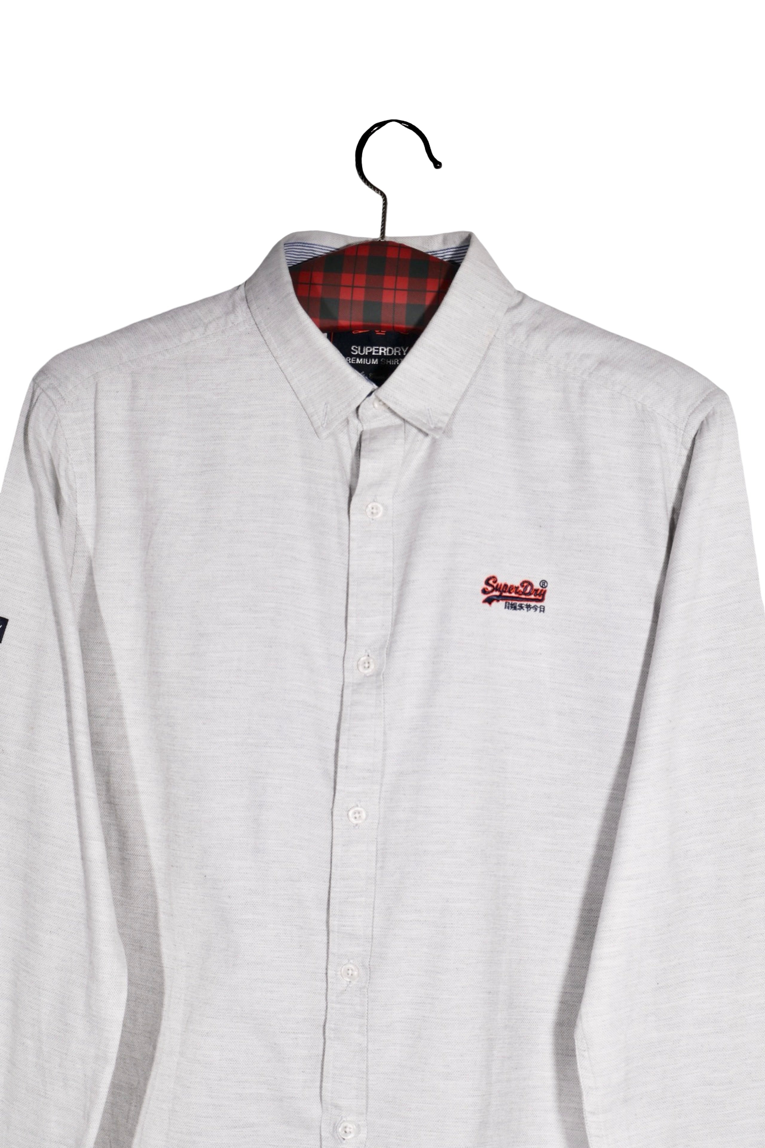 Cămașă - Superdry gri deschis din bumbac cu croială regular fit – S – Bărbați - detaliu