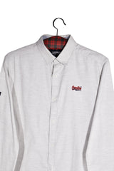 Cămașă - Superdry gri deschis din bumbac cu croială regular fit – S – Bărbați - detaliu