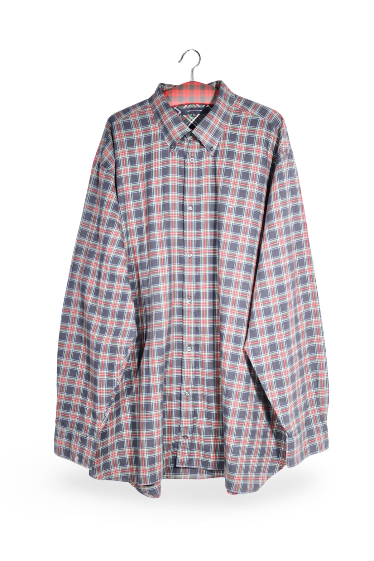 Cămașă - Tommy Hilfiger gri din bumbac in carouri multicolore – 4XL+ – Bărbați - fata