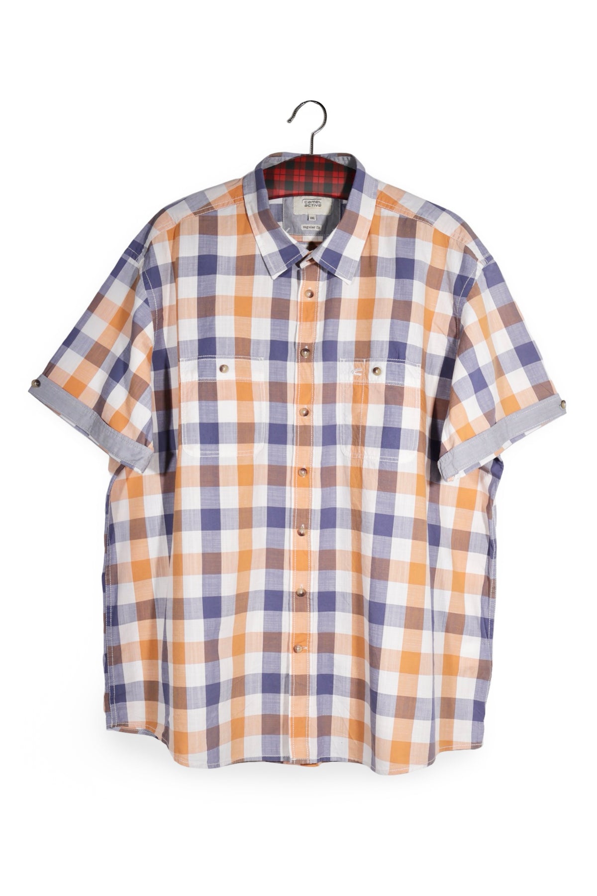 Cămașă - Camel multicolor din bumbac in carouri cu croială regular fit – XXL – Bărbați - fata