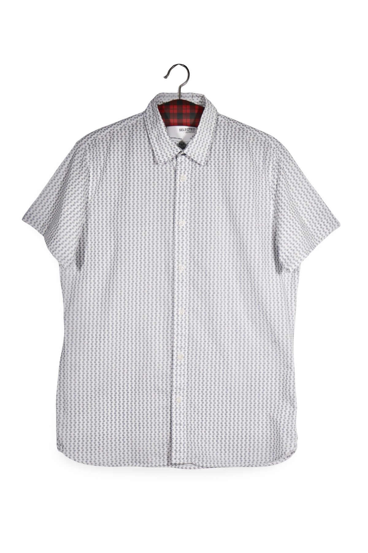 Cămașă - SELECTED HOMME albă din bumbac cu imprimeu geometric fin – M – Bărbați - fata