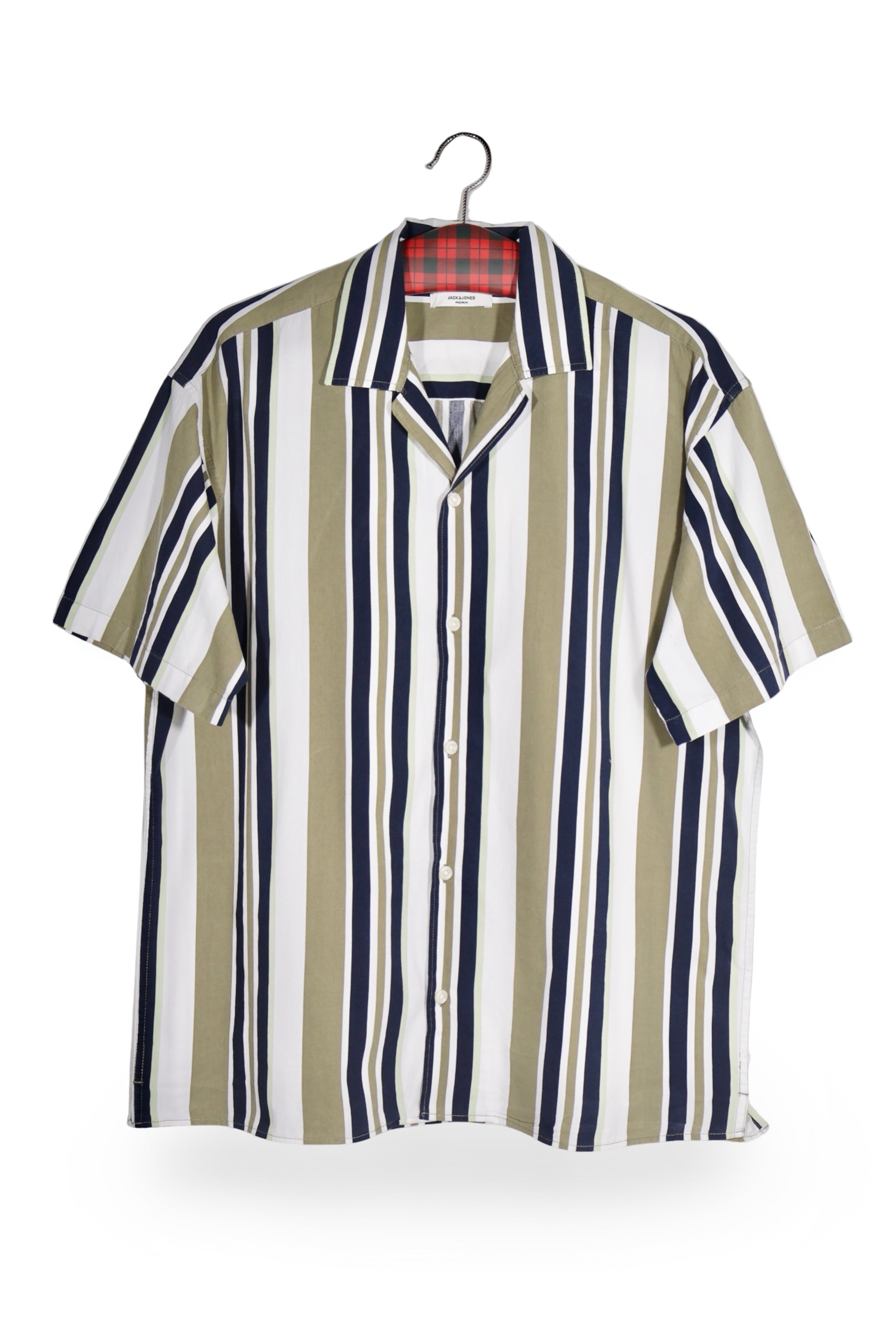 Cămașă - JACK&JONES albă cu dungi verticale din bumbac – L – Bărbați - fata