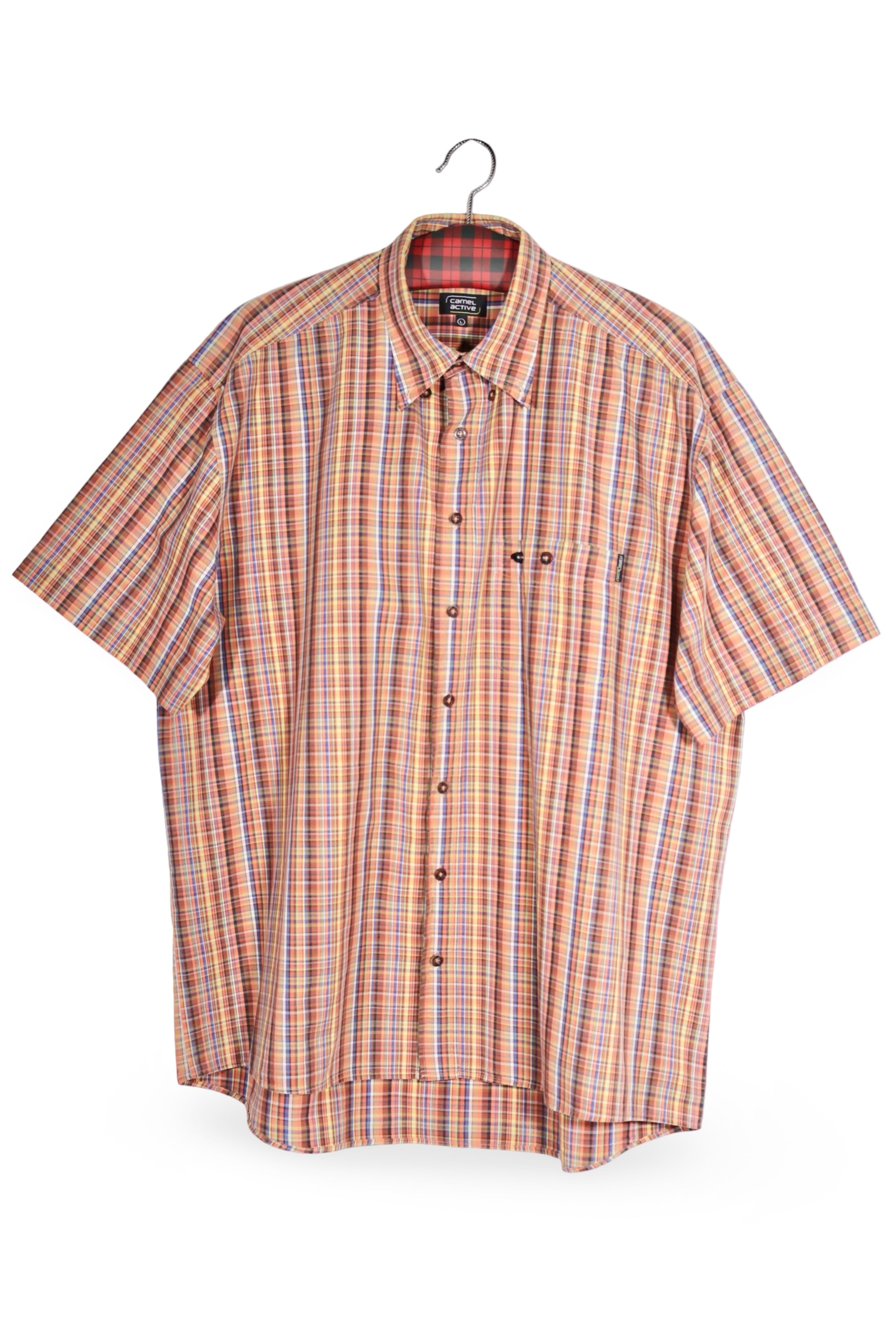 Cămașă - Camel multicolor din bumbac in carouri cu croială relaxată – XL – Bărbați - fata