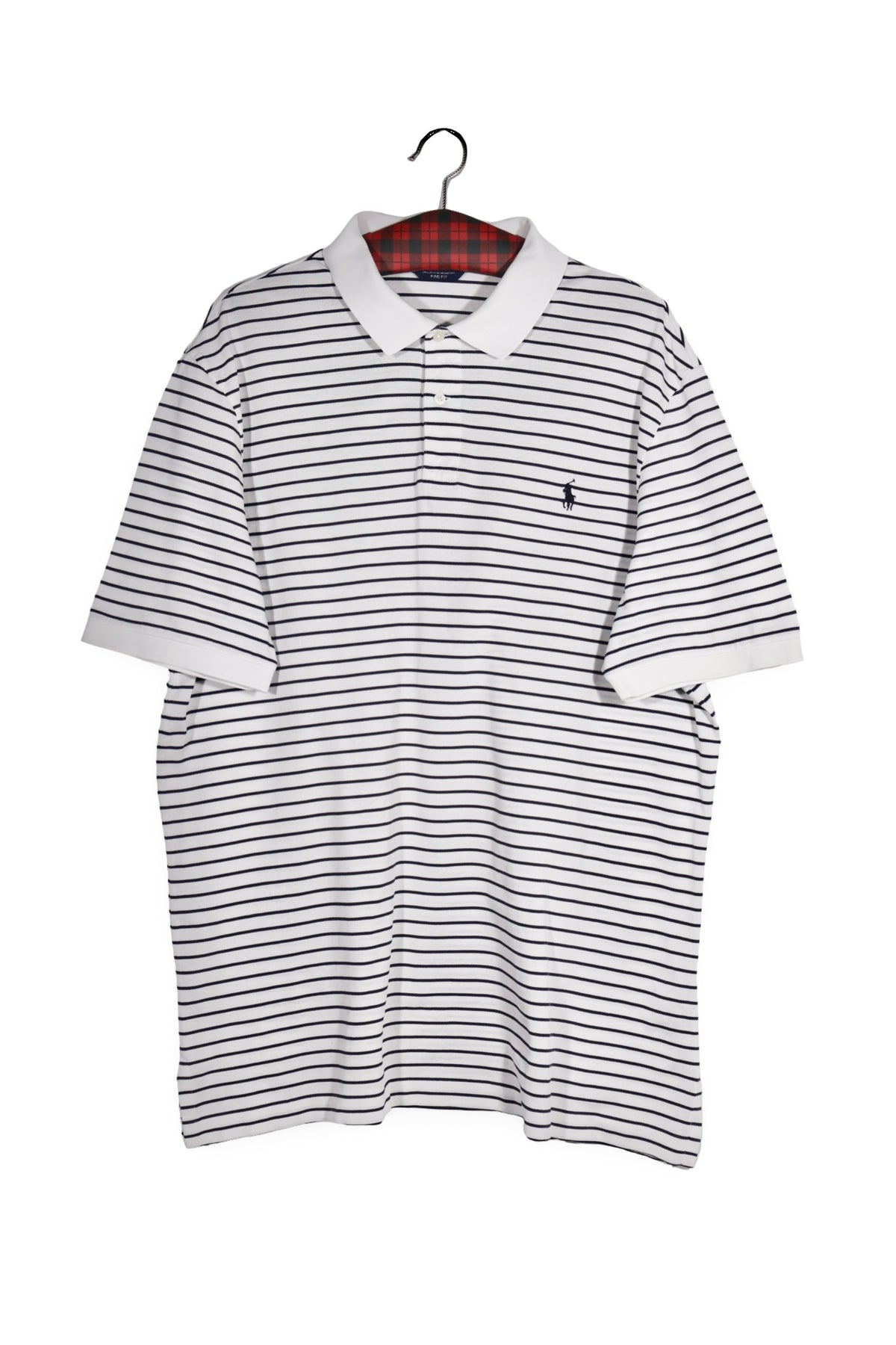 Tricou - RALPH LAUREN albă cu dungi bleumarin si croiala relaxata – XL – Bărbați - fata