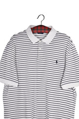 Tricou - RALPH LAUREN albă cu dungi bleumarin si croiala relaxata – XL – Bărbați - detaliu