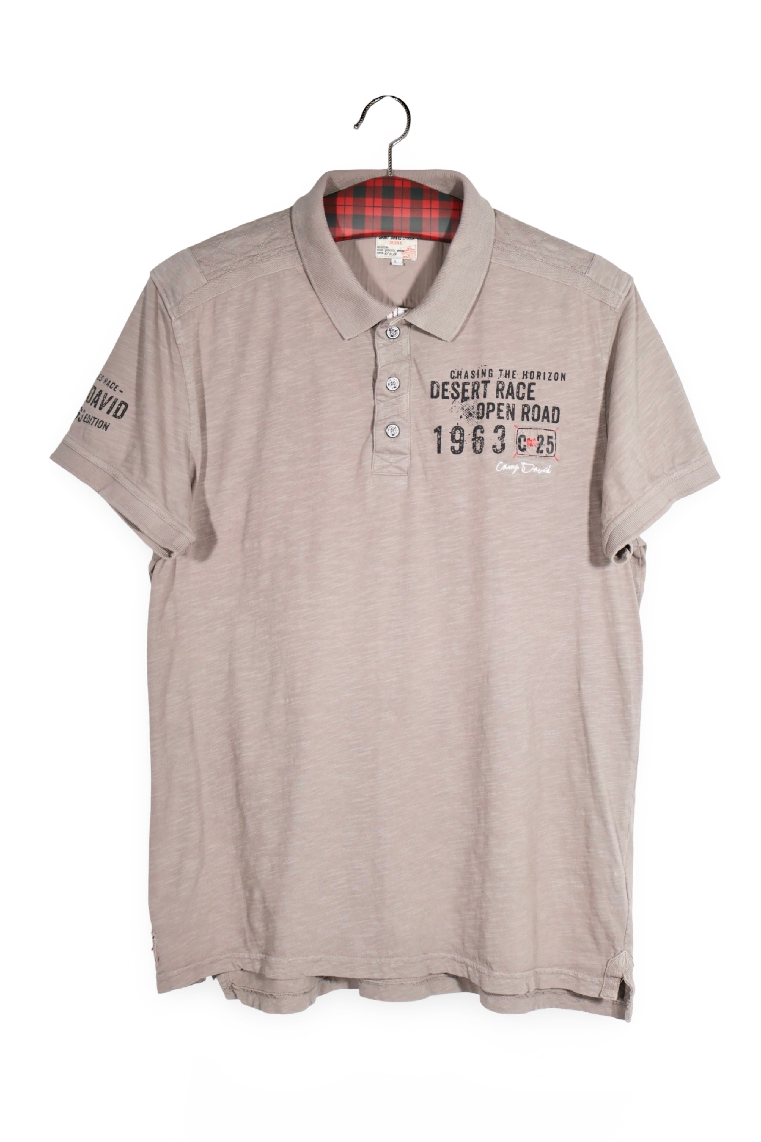Tricou - Camp David bej din bumbac cu imprimeu grafic – L – Bărbați - fata