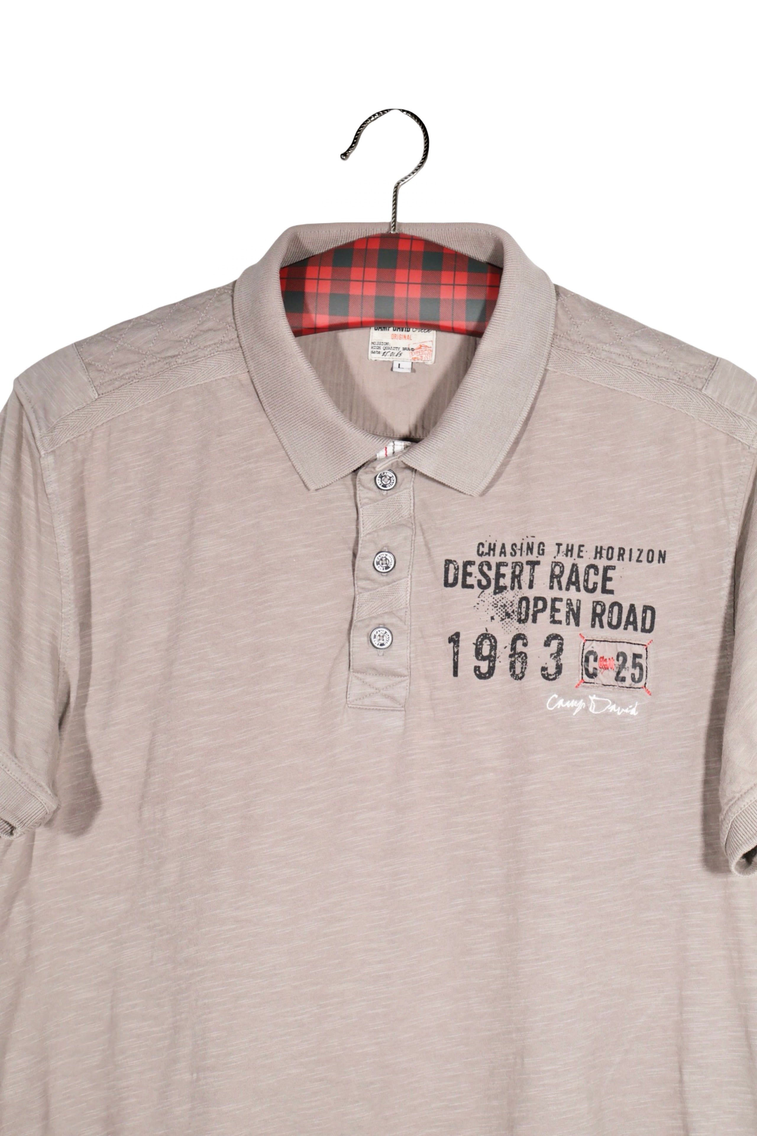 Tricou - Camp David bej din bumbac cu imprimeu grafic – L – Bărbați - detaliu