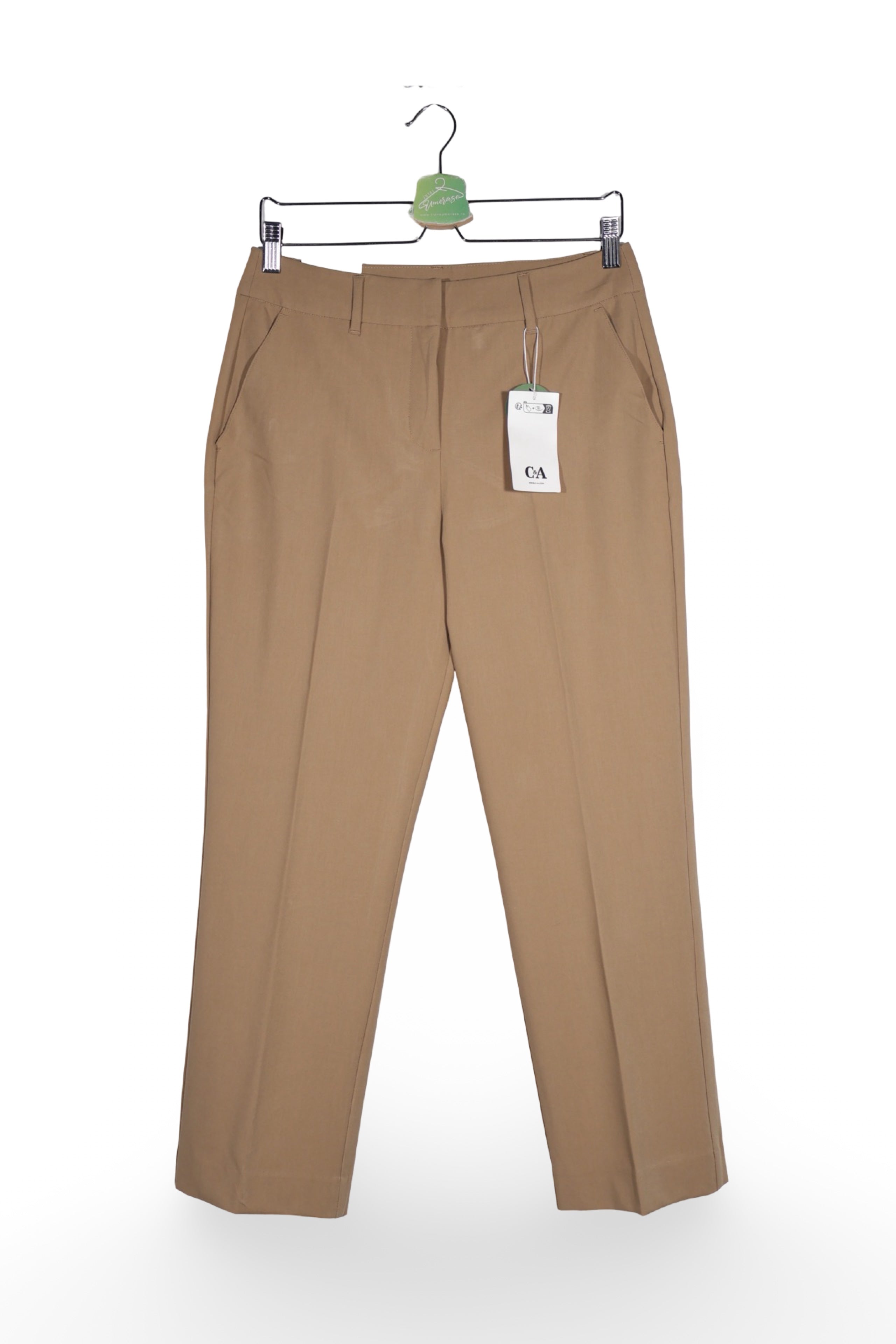 Pantaloni - C&A bej din material fluid cu croială dreaptă – M – Femei - fata