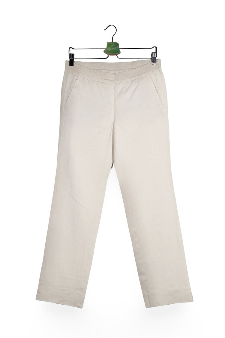 Pantaloni - MARC CAIN alb fildes din material fluid cu croială dreaptă – S – Femei - fata