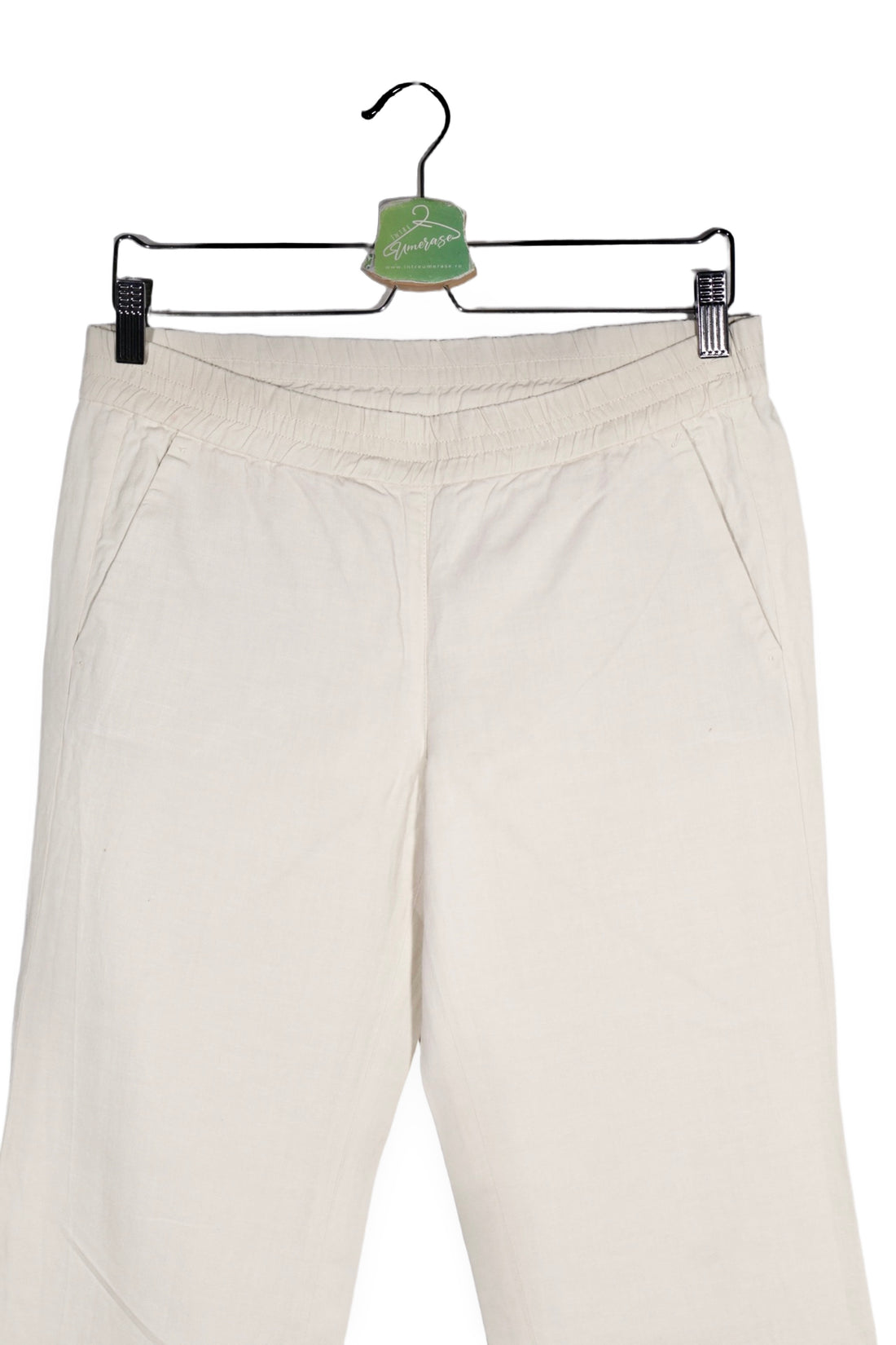 Pantaloni - MARC CAIN alb fildes din material fluid cu croială dreaptă – S – Femei - detaliu