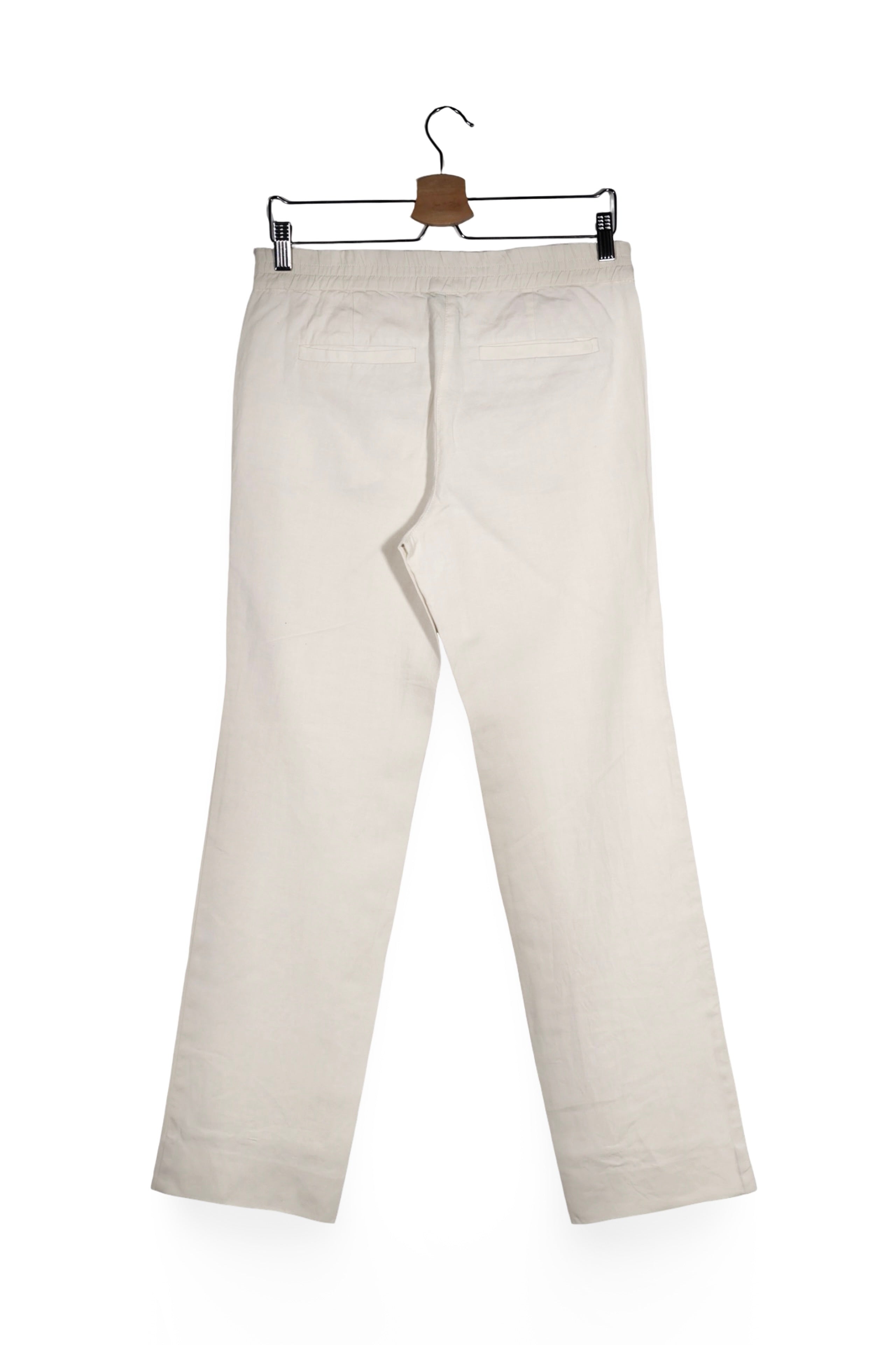 Pantaloni - MARC CAIN alb fildes din material fluid cu croială dreaptă – S – Femei - spate