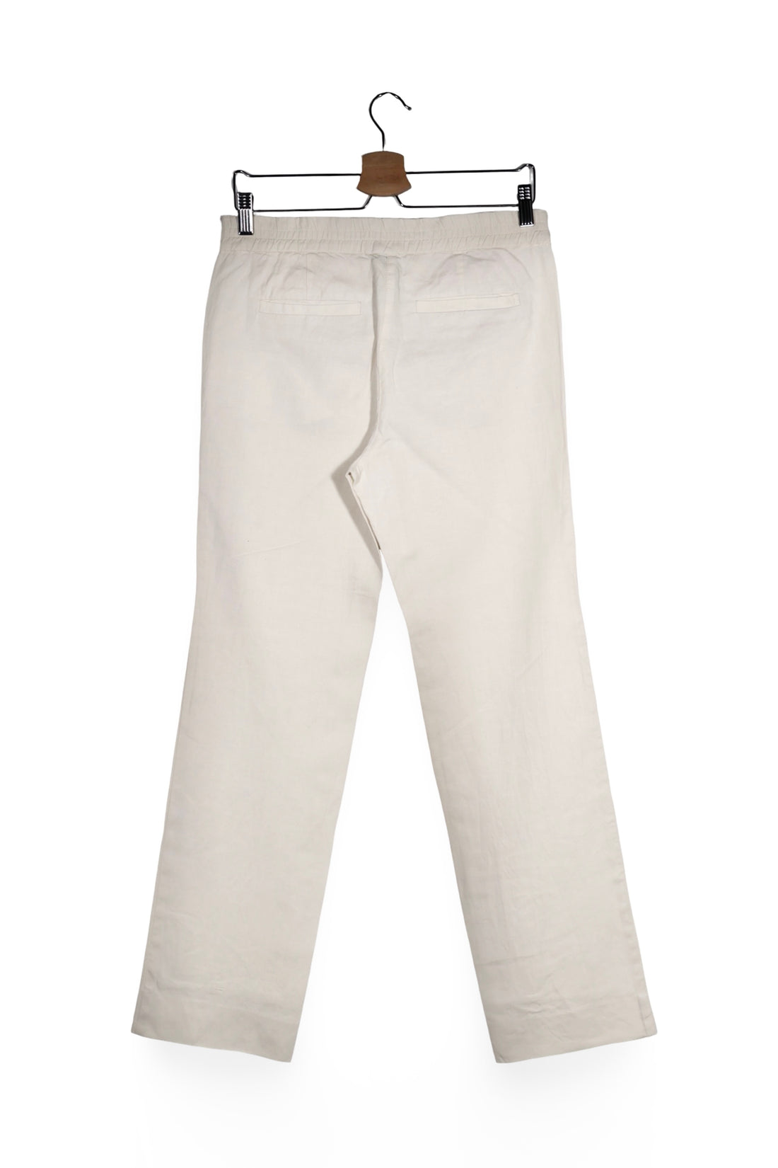 Pantaloni - MARC CAIN alb fildes din material fluid cu croială dreaptă – S – Femei - spate