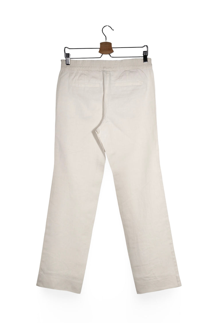 Pantaloni - MARC CAIN alb fildes din material fluid cu croială dreaptă – S – Femei - spate