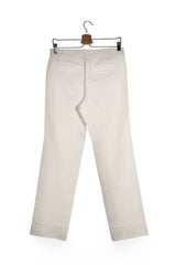 Pantaloni - MARC CAIN alb fildes din material fluid cu croială dreaptă – S – Femei - spate