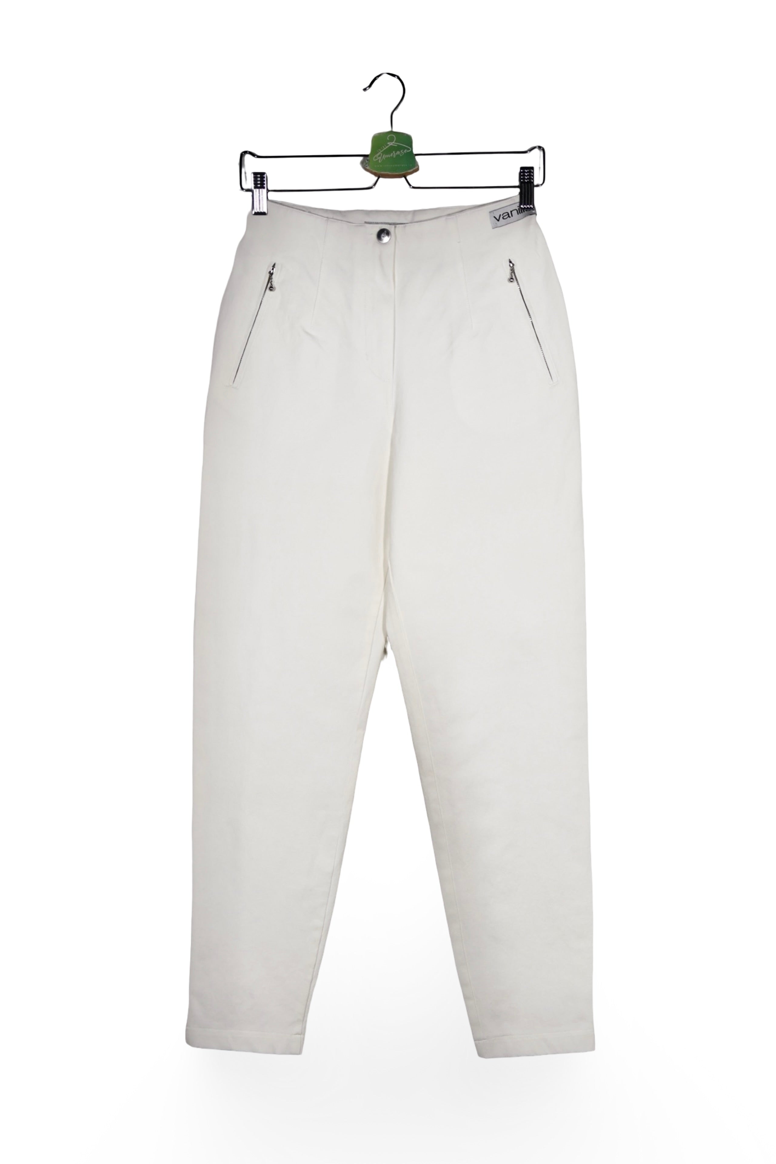 Pantaloni - Premium alb-crem din bumbac cu croială dreaptă – M – Femei - fata
