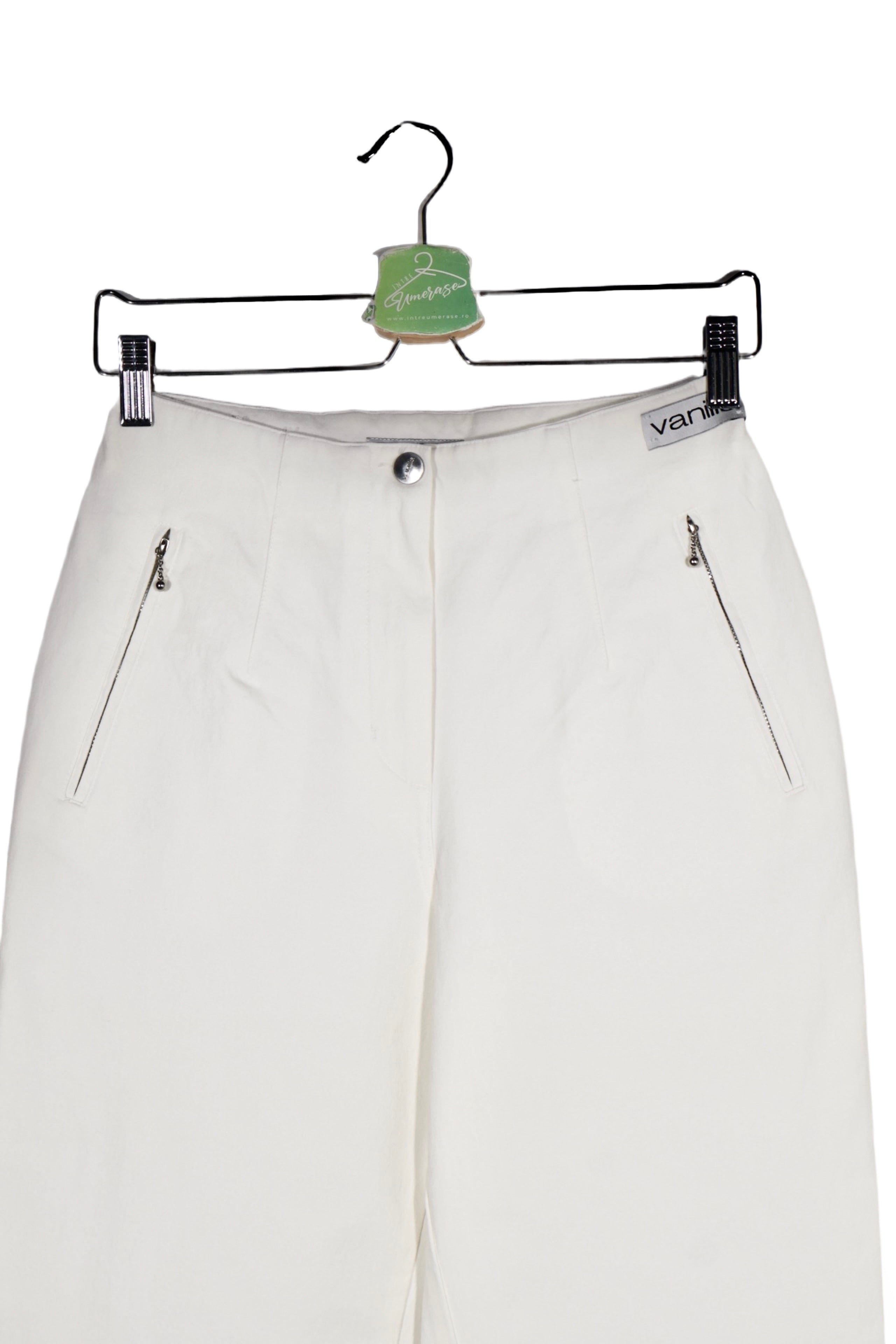 Pantaloni - Premium alb-crem din bumbac cu croială dreaptă – M – Femei - detaliu