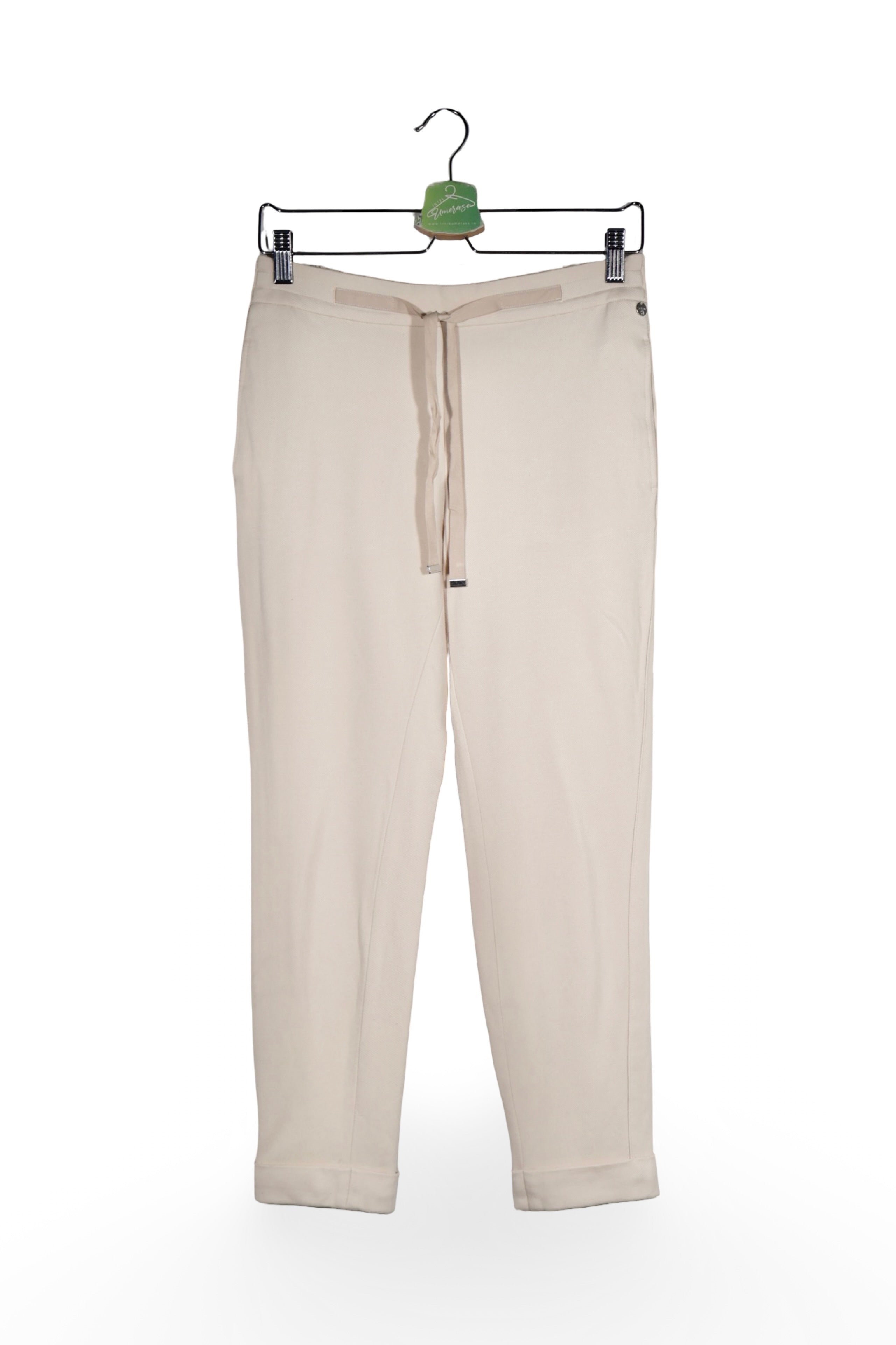 Pantaloni - Rich&Royal bej din material fluid cu croială dreaptă – M – Femei - fata