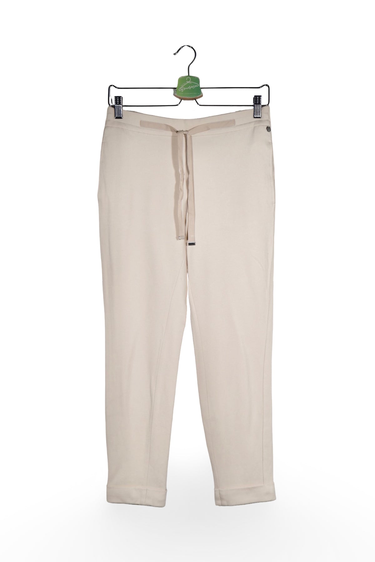 Pantaloni - Rich&Royal bej din material fluid cu croială dreaptă – M – Femei - fata