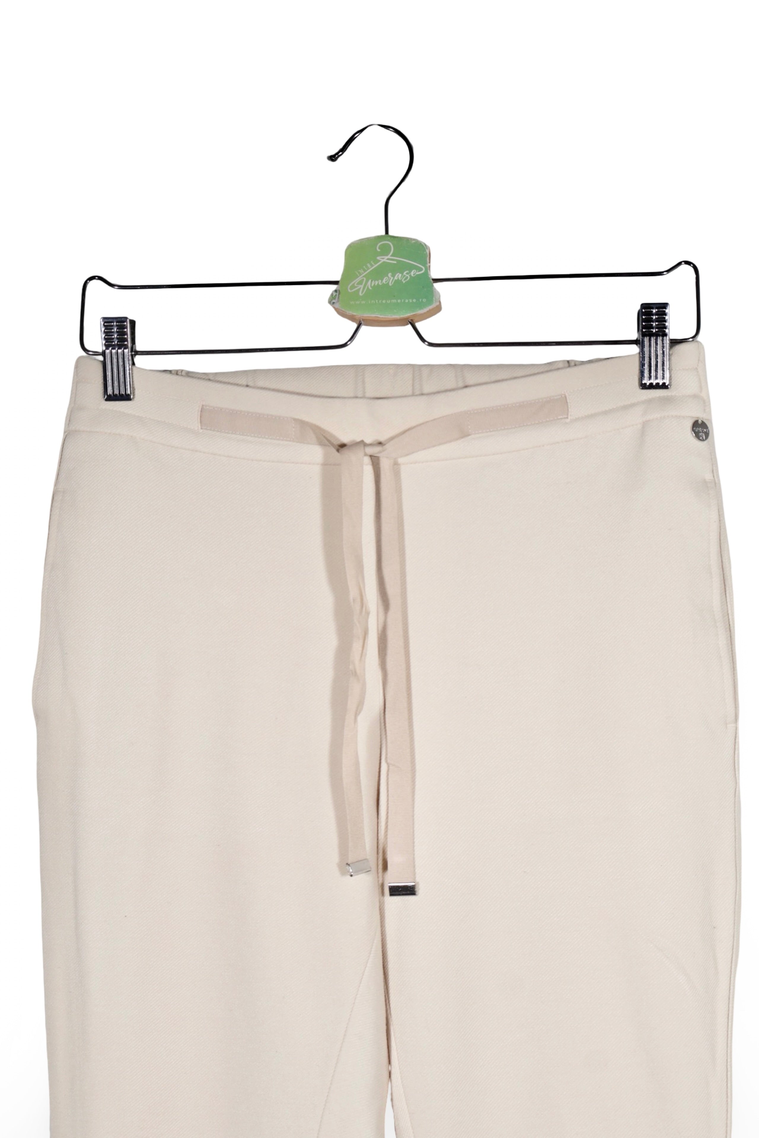 Pantaloni - Rich&Royal bej din material fluid cu croială dreaptă – M – Femei - detaliu