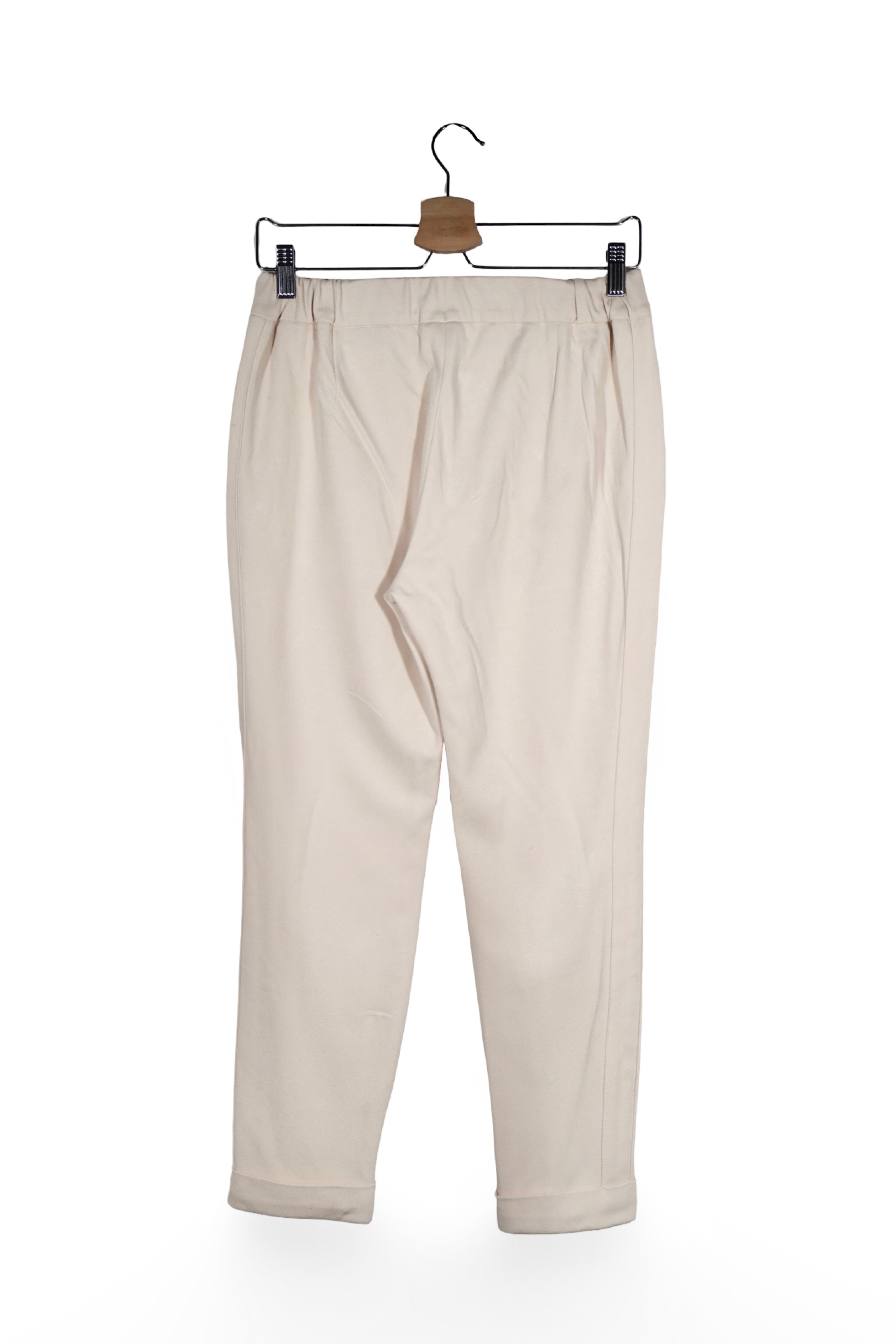 Pantaloni - Rich&Royal bej din material fluid cu croială dreaptă – M – Femei - spate