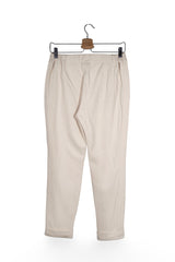 Pantaloni - Rich&Royal bej din material fluid cu croială dreaptă – M – Femei - spate