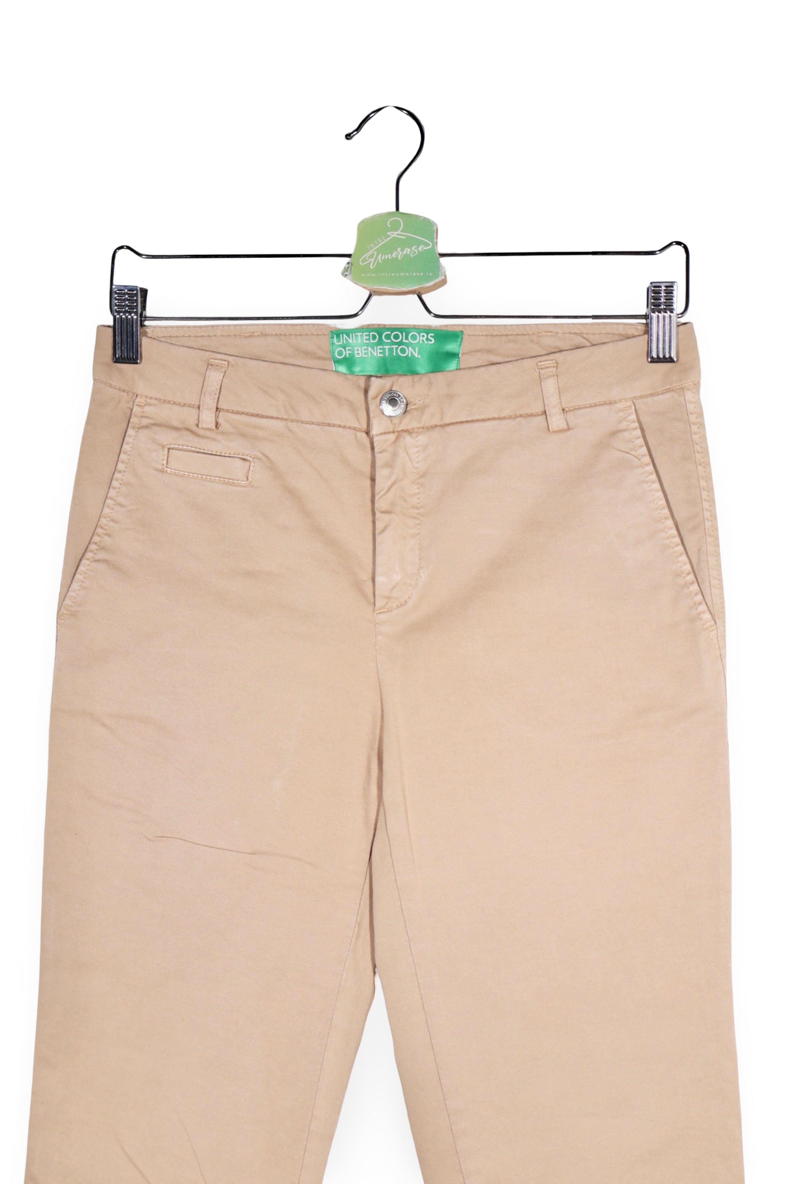 Pantaloni - Benetton bej din bumbac cu croiala dreapta – M – Femei - spate