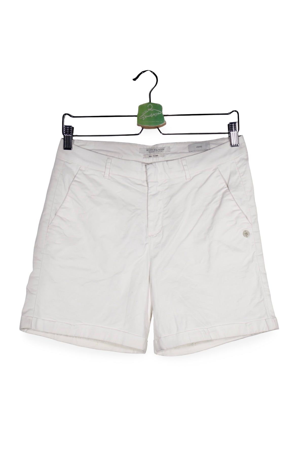 Pantaloni scurți - Scotch&Soda alb crem din bumbac cu croiala dreapta – S – Femei