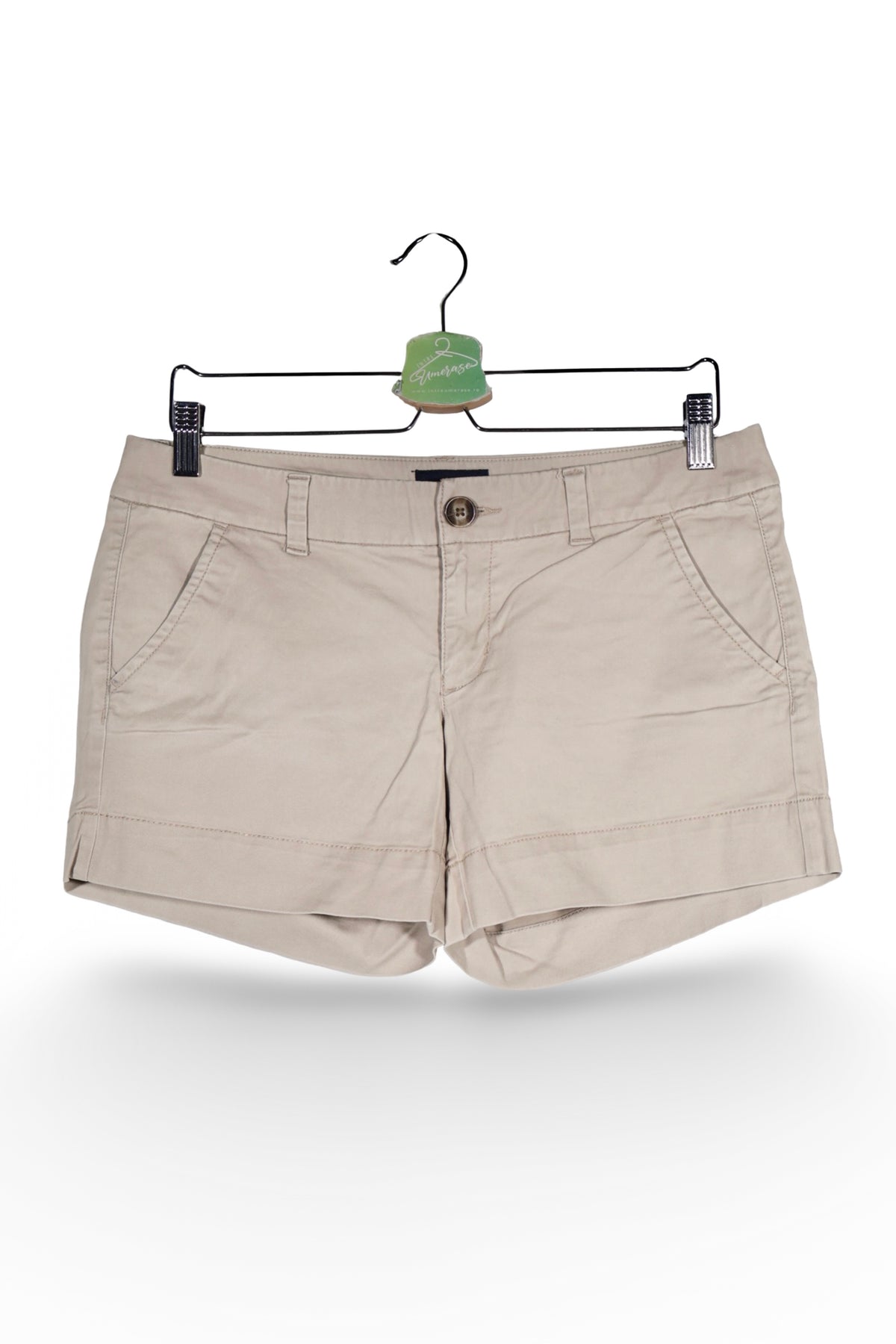 Pantaloni scurți - American Eagle bej din bumbac cu croială dreaptă – M – Femei - fata