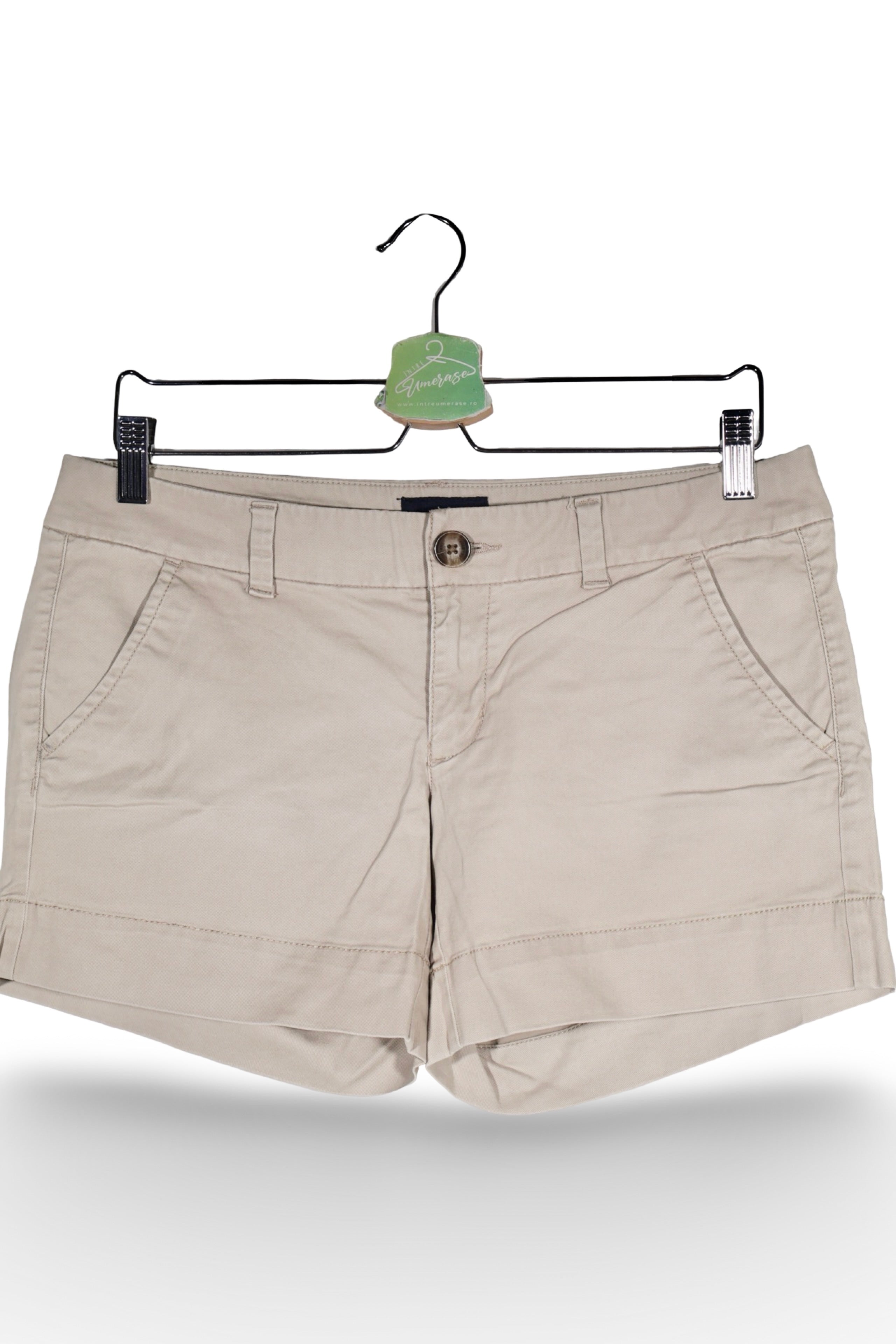 Pantaloni scurți - American Eagle bej din bumbac cu croială dreaptă – M – Femei - detaliu