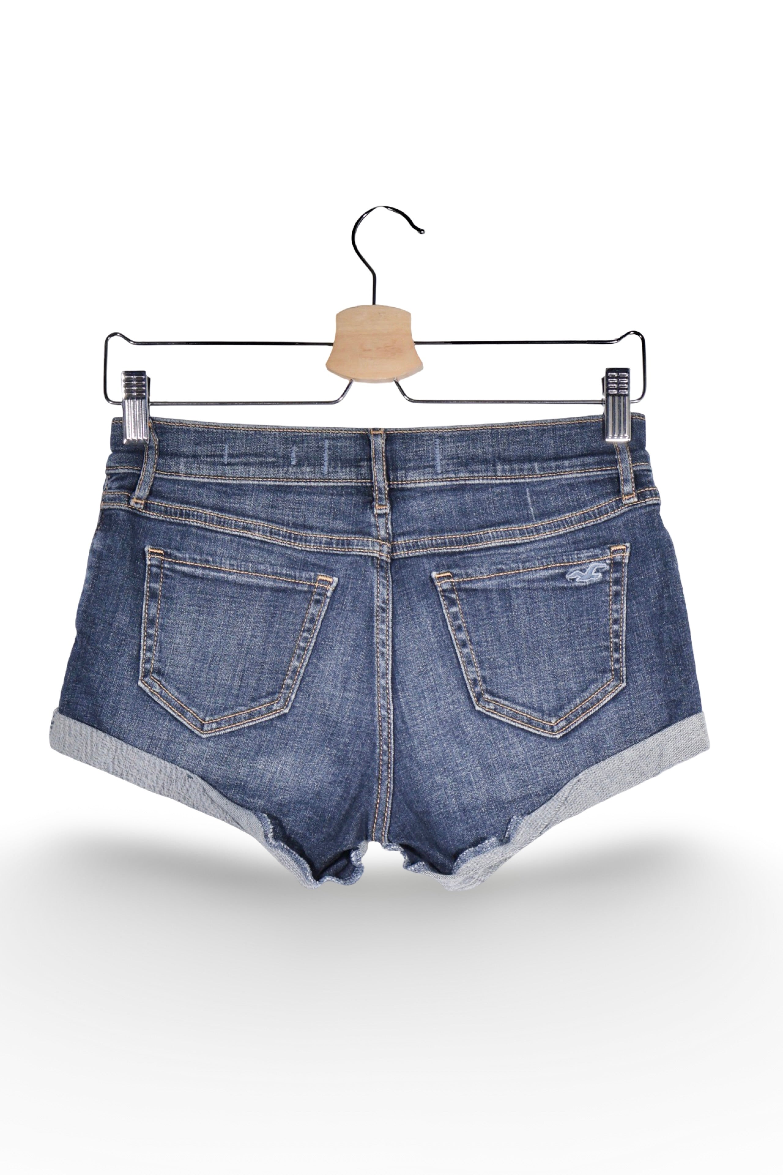 Blugi scurți - Hollister albaștri prespălați cu tiv răsfrânt – XS – Femei - spate