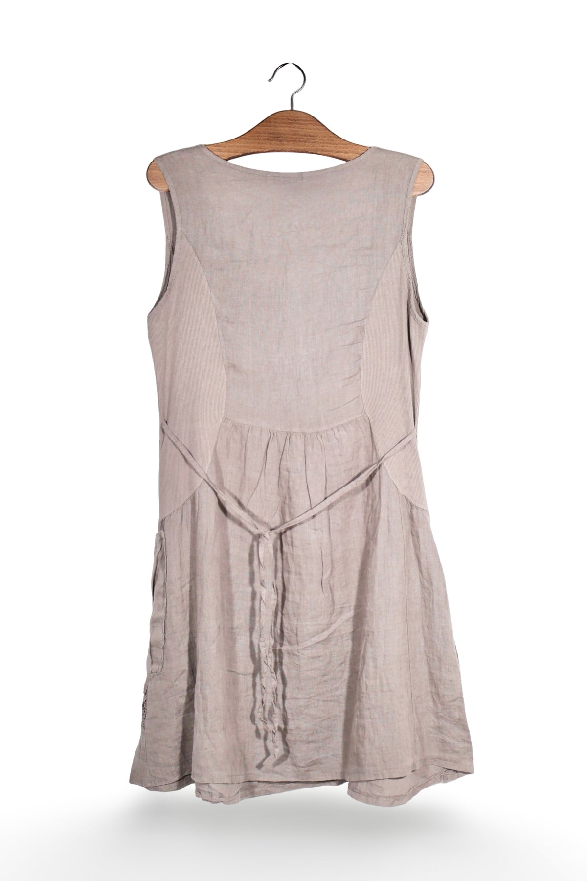 Rochie - Alte Branduri bej-gri din in cu broderie decorativă – XXL – Femei - detaliu