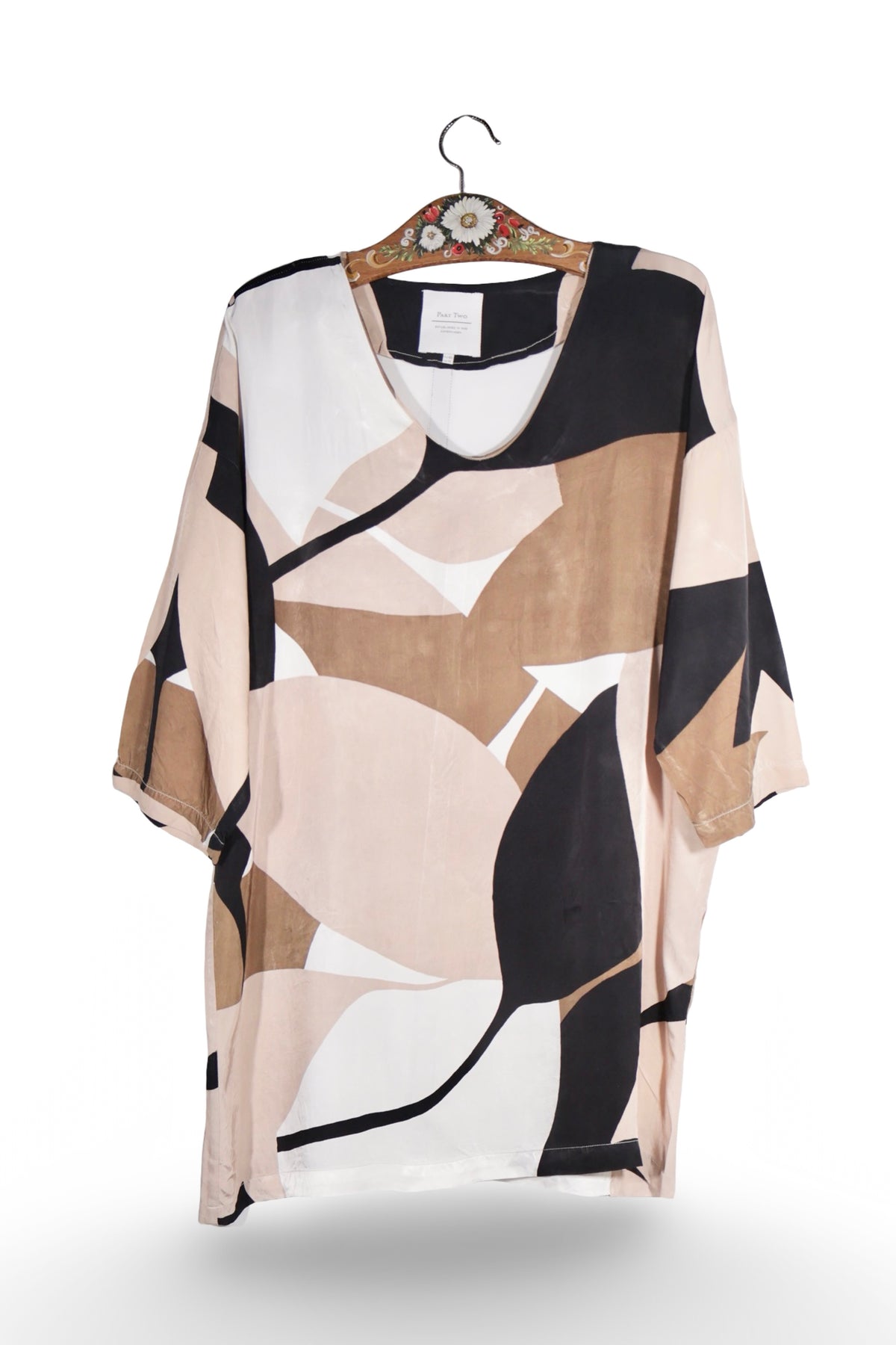 Rochie - Premium imprimu geometric in nuante neutre – L – Femei - fata