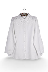 Cămașă - Alte Branduri albă din in cu broderie discretă la umeri – 3XL – Femei - fata