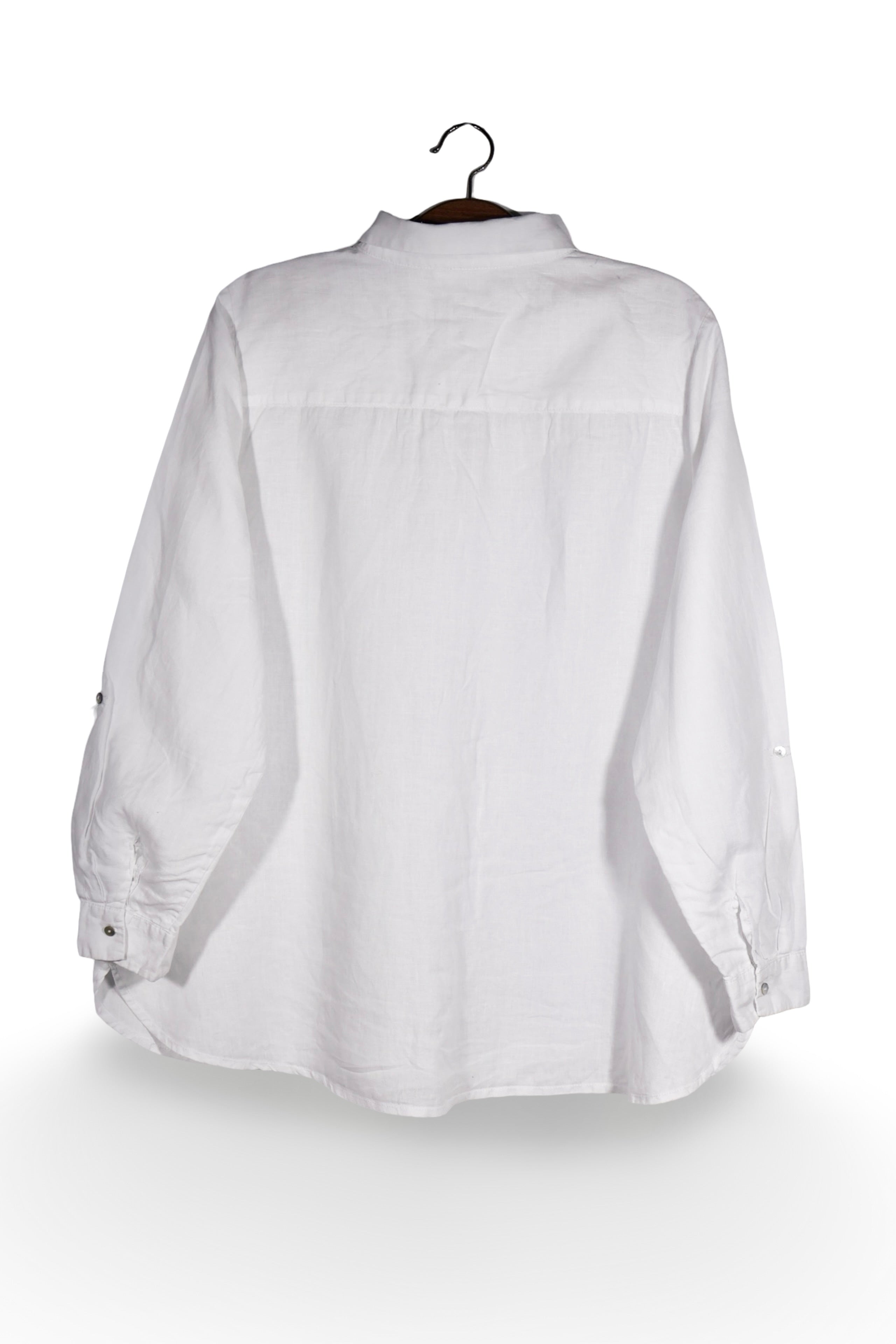 Cămașă - Alte Branduri albă din in cu broderie discretă la umeri – 3XL – Femei - detaliu