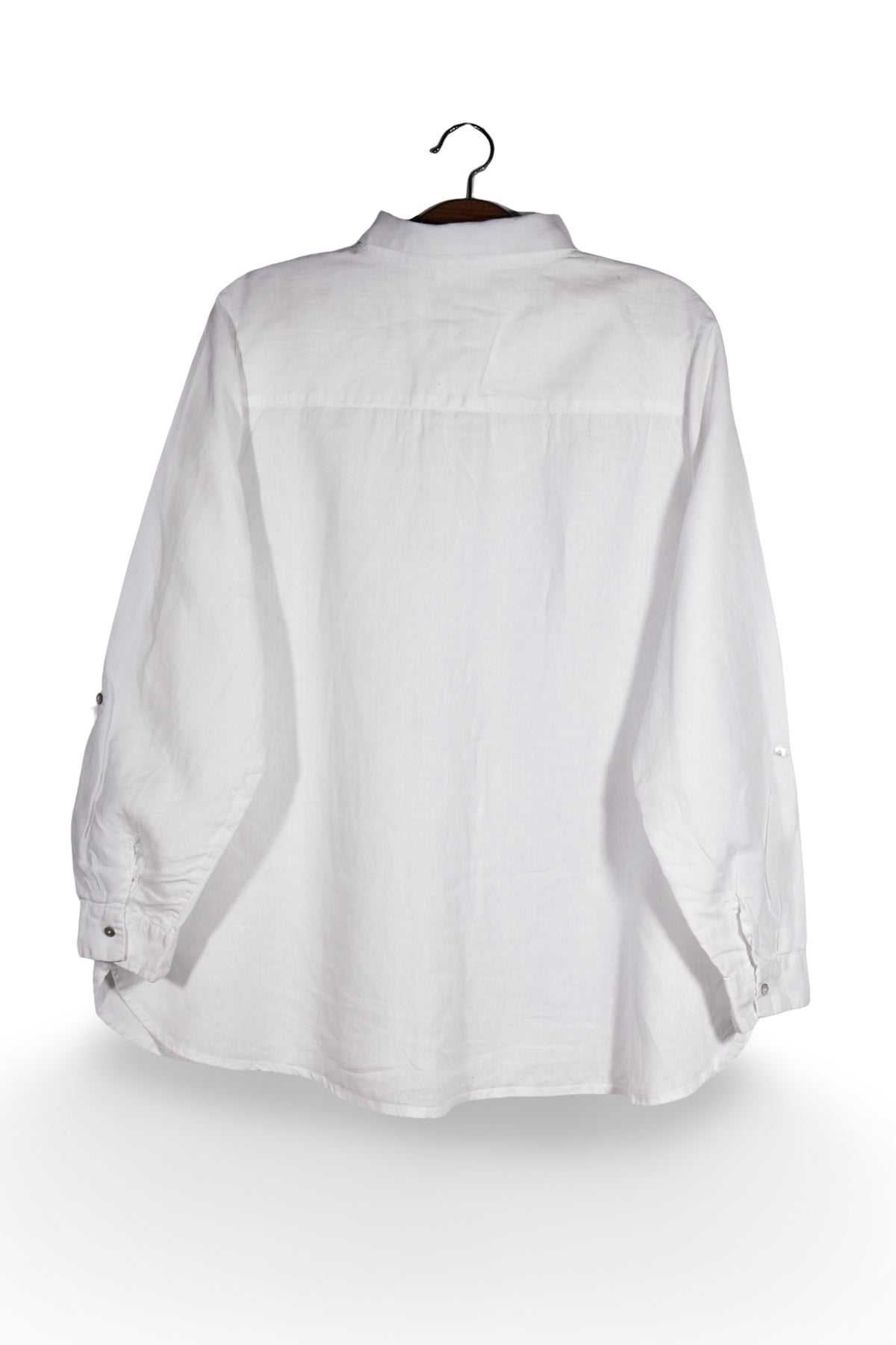 Cămașă - Alte Branduri albă din in cu broderie discretă la umeri – 3XL – Femei - detaliu