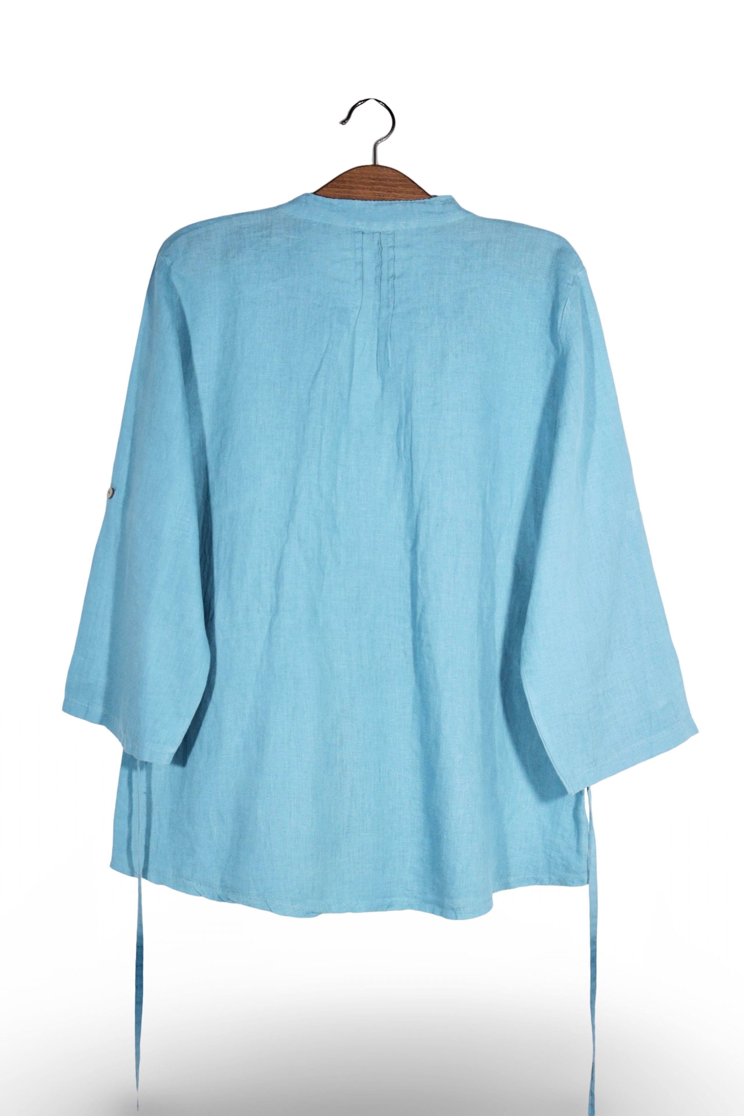 Bluză - Premium albastru deschis din in cu insertii din dantela – XL – Femei - spate
