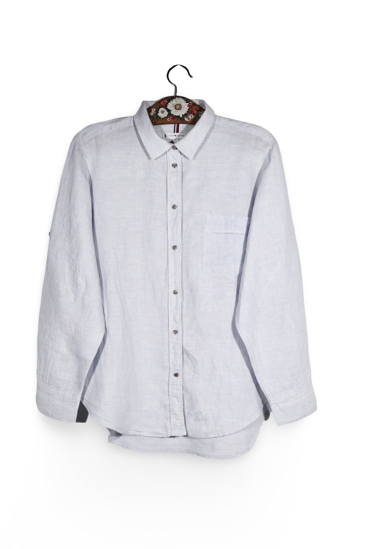 Cămașă - Tommy Hilfiger albă din in cu croială lejeră – M – Femei - fata