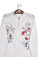 Cămașă - Desigual albă din bumbac cu imprimeu grafic colorat – S – Femei - detaliu