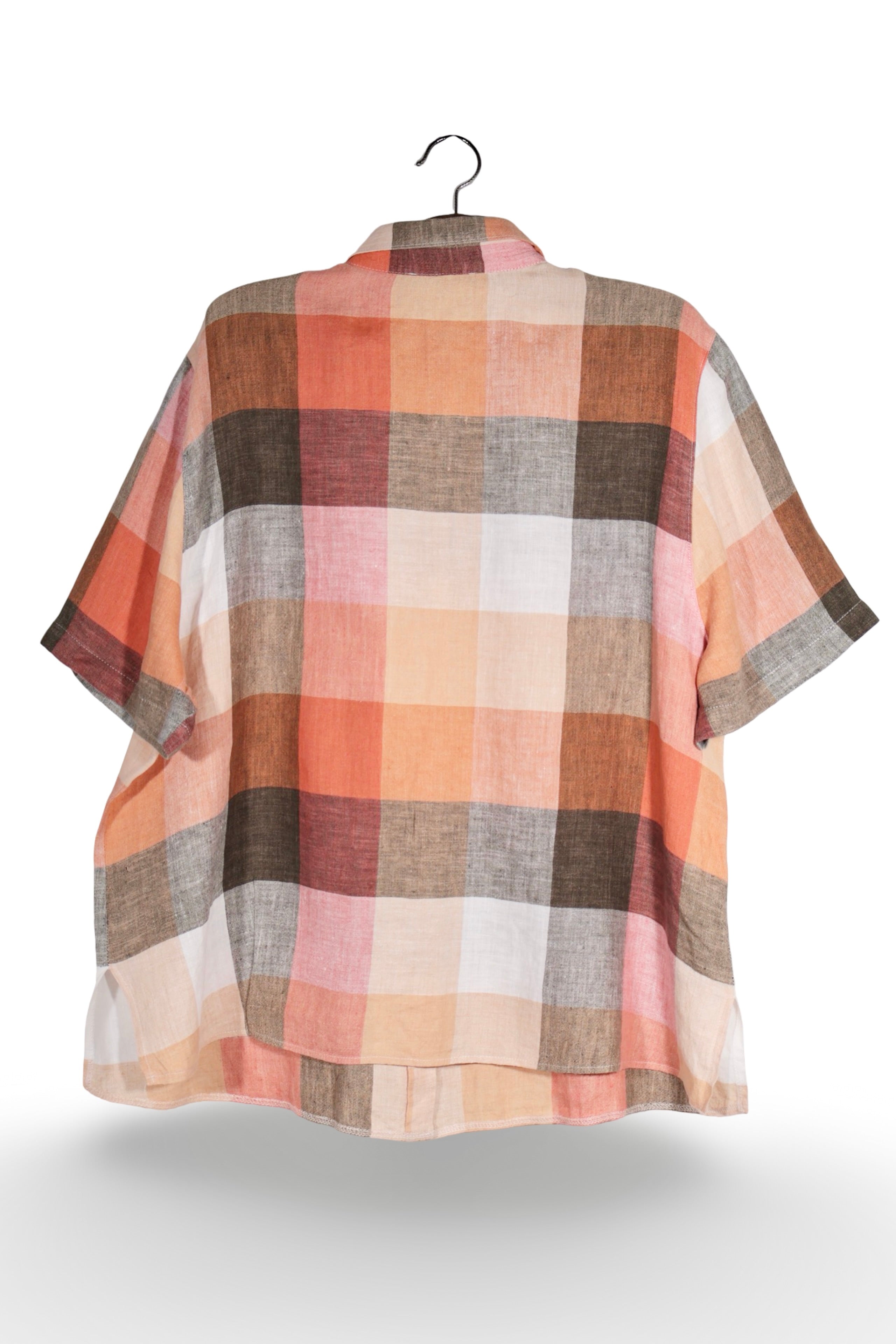 Cămașă - Vintage în carouri pastelate din in cu croială amplă – 3XL – Femei - spate