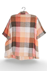 Cămașă - Vintage în carouri pastelate din in cu croială amplă – 3XL – Femei - spate