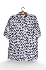 Cămașă - Vintage bleumarin cu imprimeu floral alb – L – Femei - fata