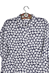 Cămașă - Vintage bleumarin cu imprimeu floral alb – L – Femei - detaliu