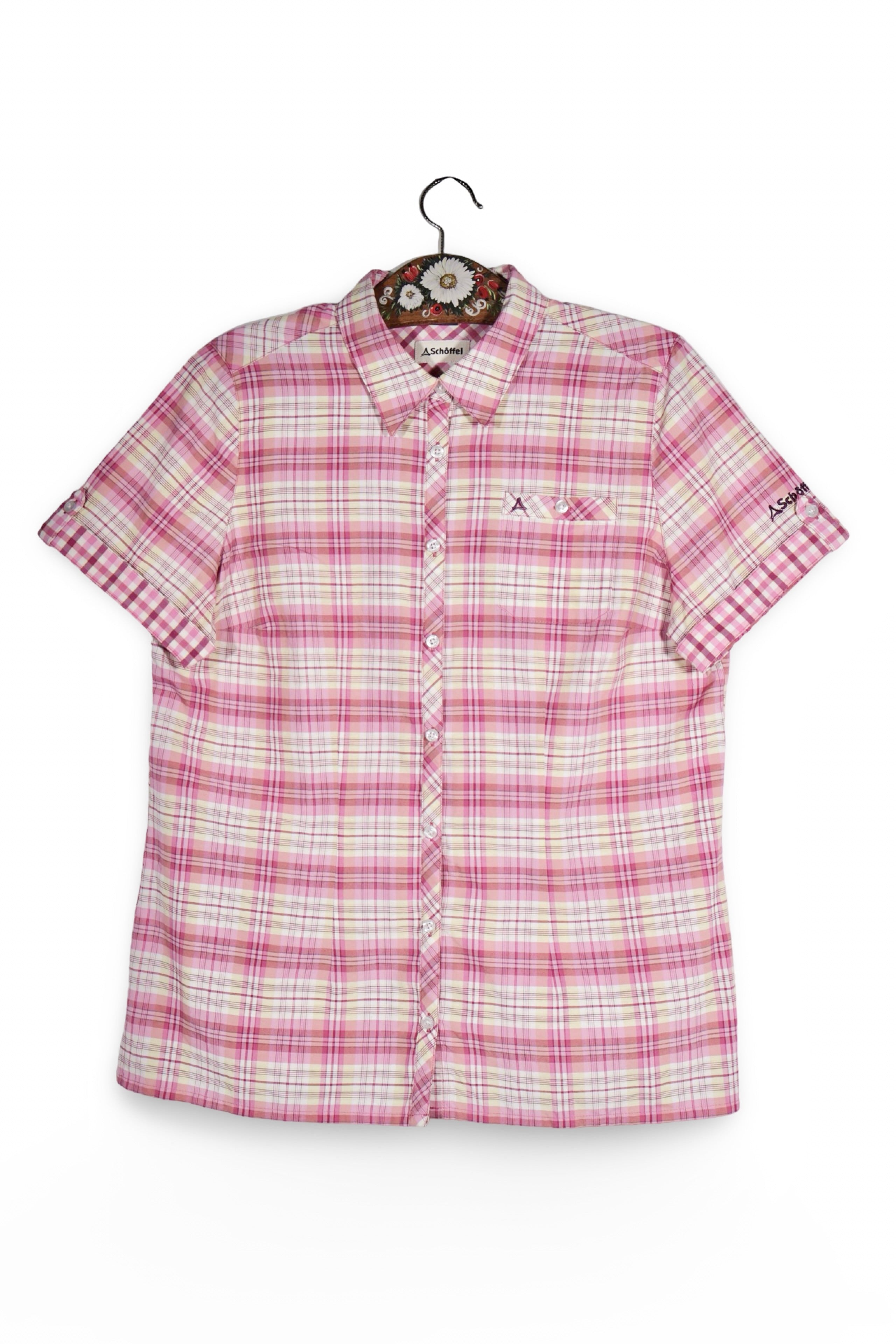 Cămașă - Schoffel roz cu carouri fine si croială regular – M – Femei - fata