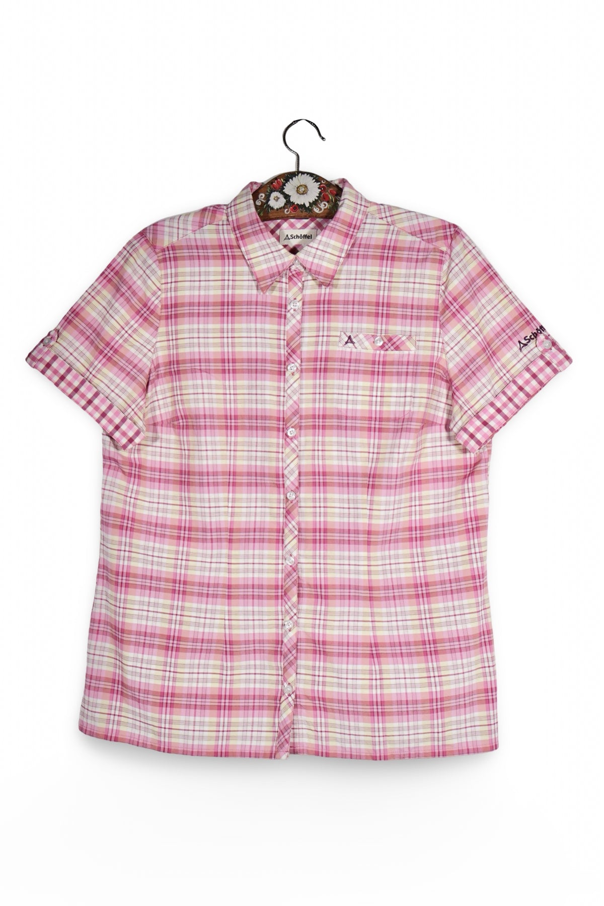 Cămașă - Schoffel roz cu carouri fine si croială regular – M – Femei - fata