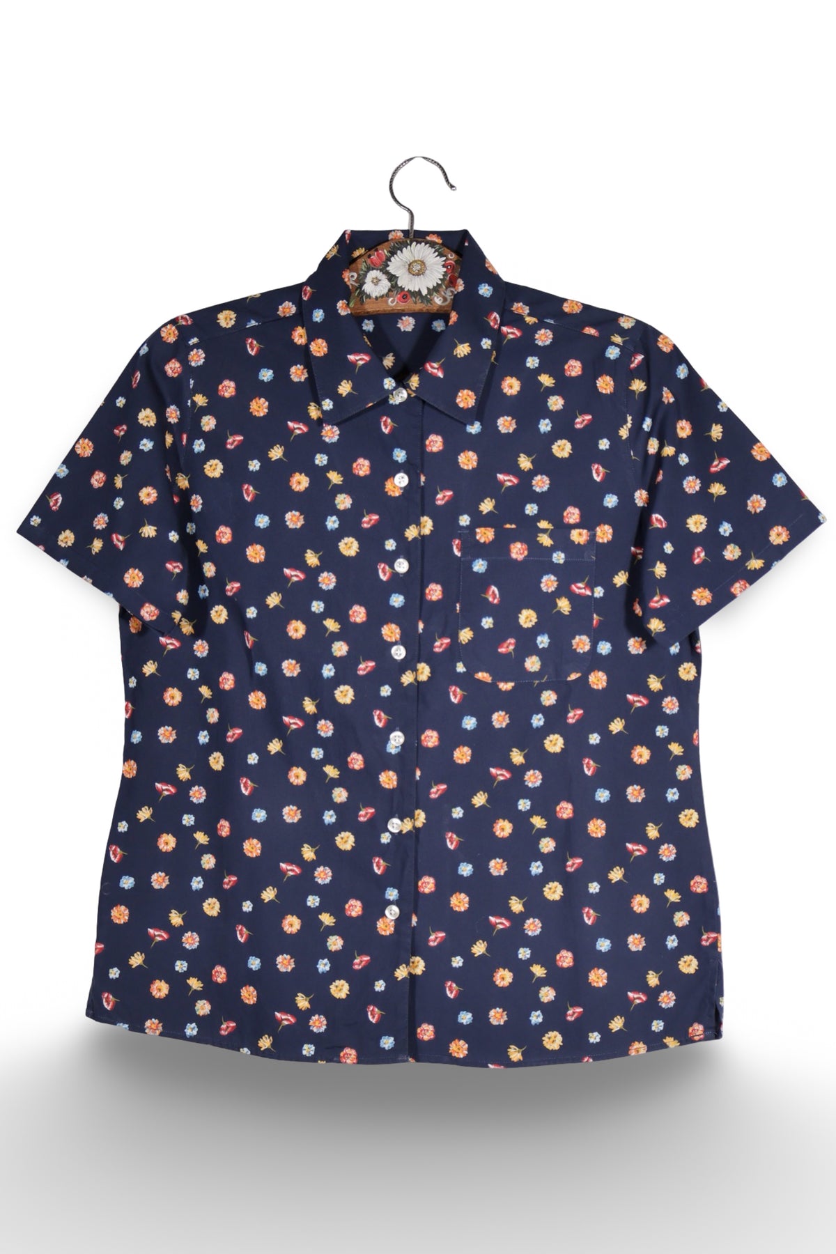 Cămașă - Eddie Bauer bleumarin cu imprimeu floral multicolor – S – Femei - fata