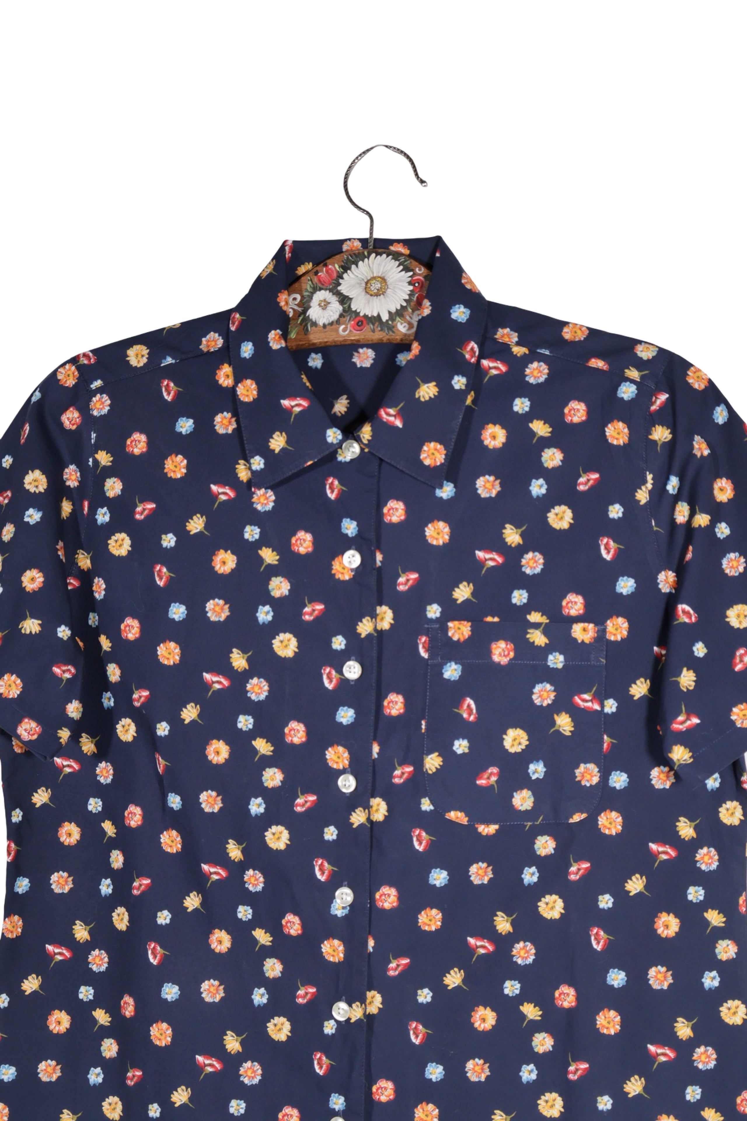 Cămașă - Eddie Bauer bleumarin cu imprimeu floral multicolor – S – Femei - detaliu