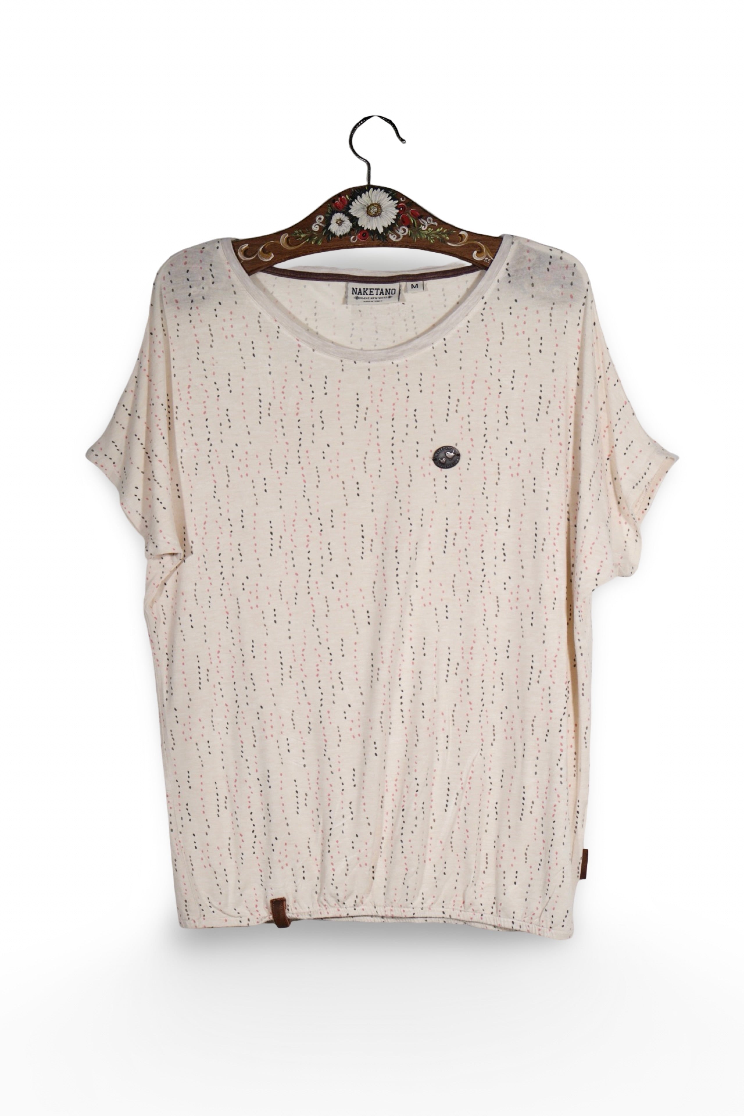 Tricou - Naketano crem cu imprimeu punctiform si croiala lejera – M – Femei - fata