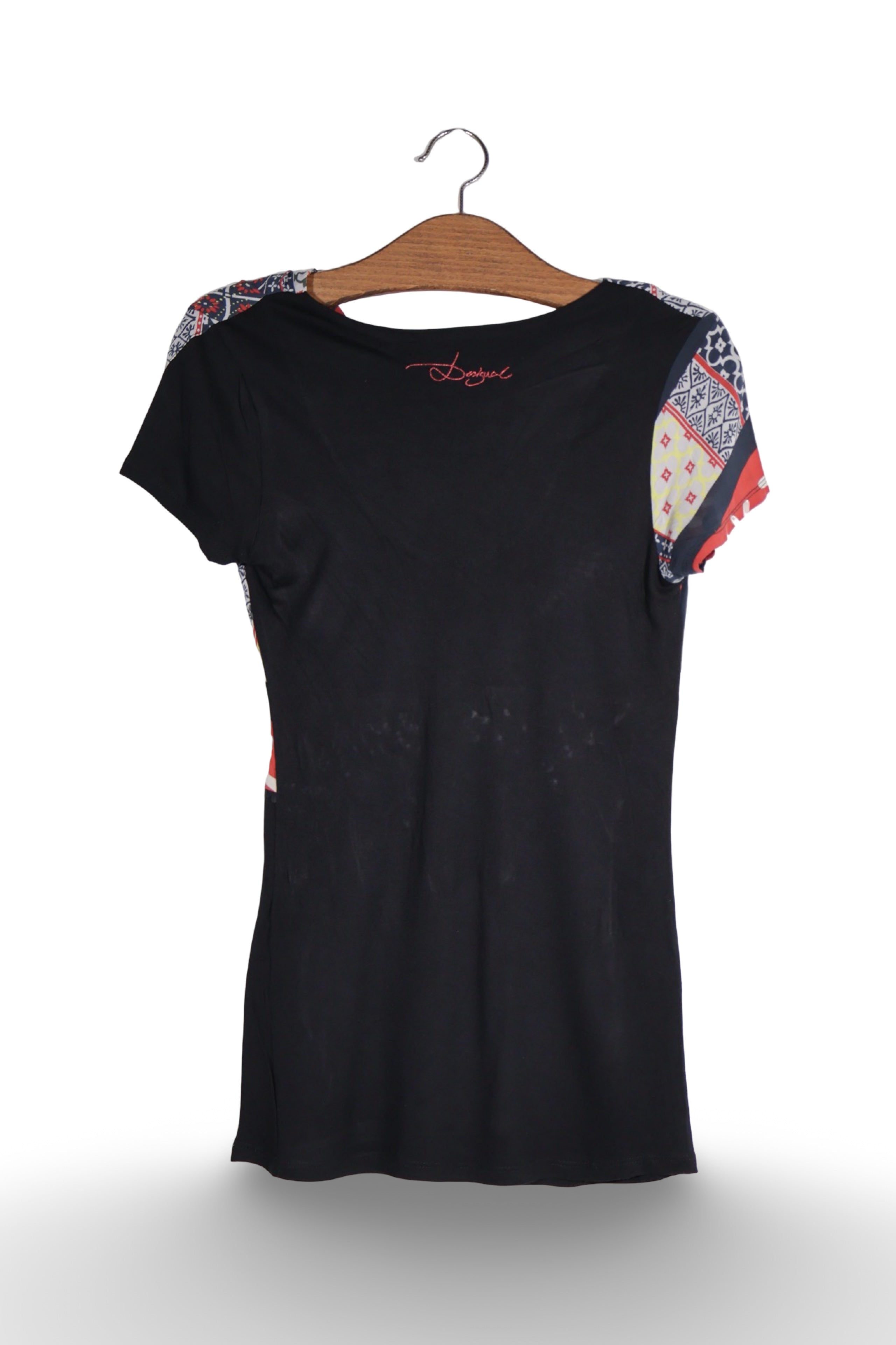 Tricou - Desigual multicolor cu imprimeu grafic si detaliu ornamental – S – Femei - spate