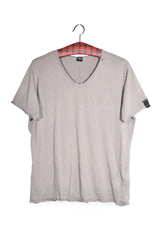 Tricou - Replay gri deschis din bumbac cu decolteu in V – M – Bărbați - fata